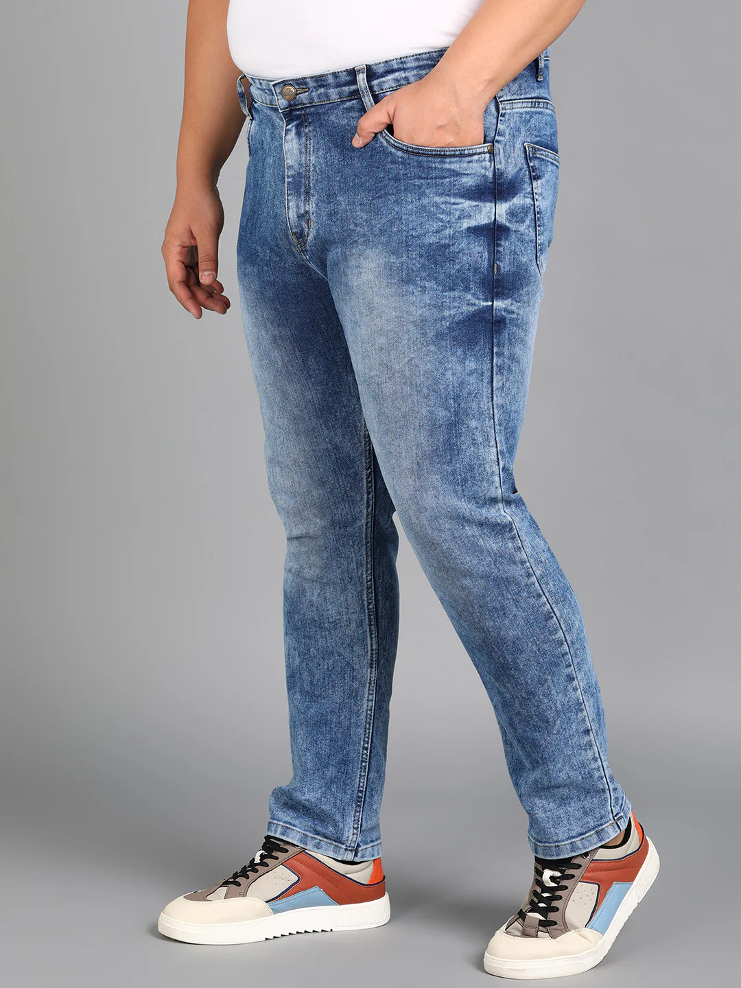 Plus Men's Blue Slim Fit Washed Jeans Stretchable - Image 2