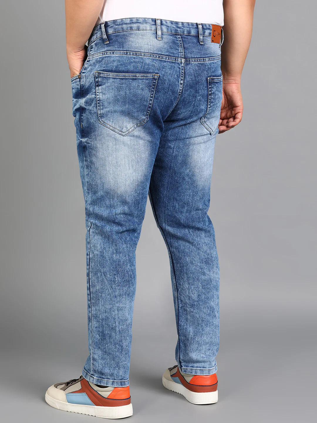 Plus Men's Blue Slim Fit Washed Jeans Stretchable - Image 3