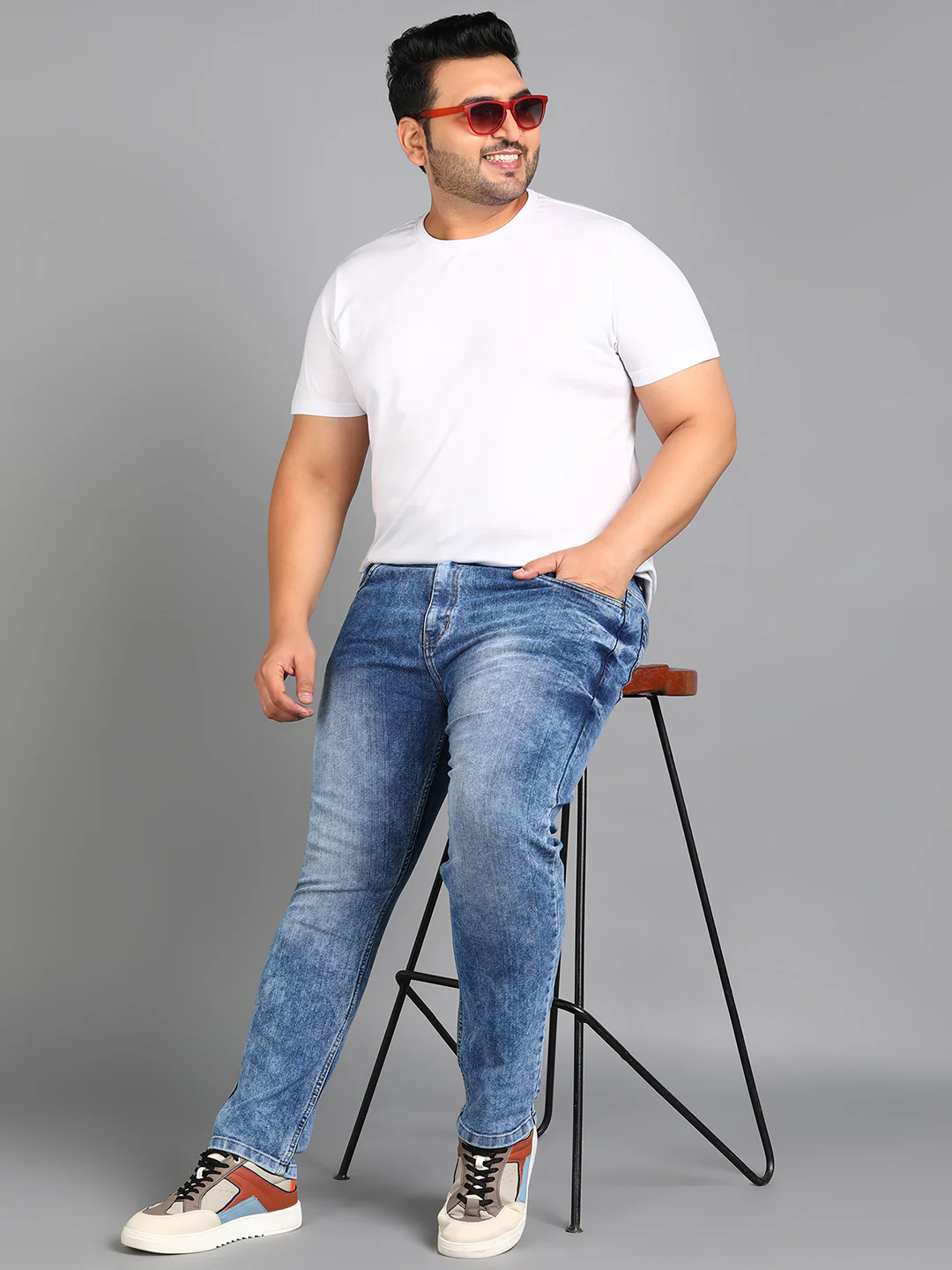 Plus Men's Blue Slim Fit Washed Jeans Stretchable - Image 4