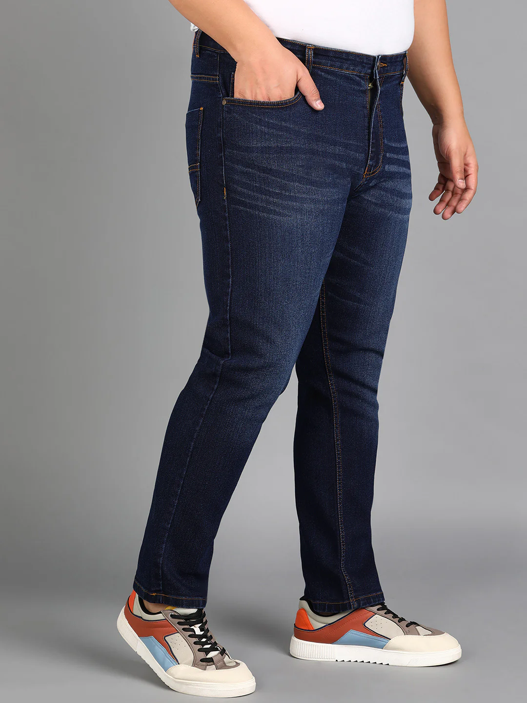Plus Men's Blue Slim Fit Washed Jeans Stretchable - Image 2