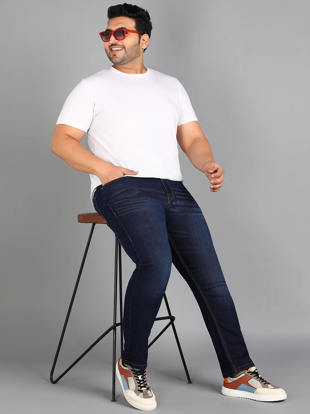 Plus Men's Blue Slim Fit Washed Jeans Stretchable - Image 4