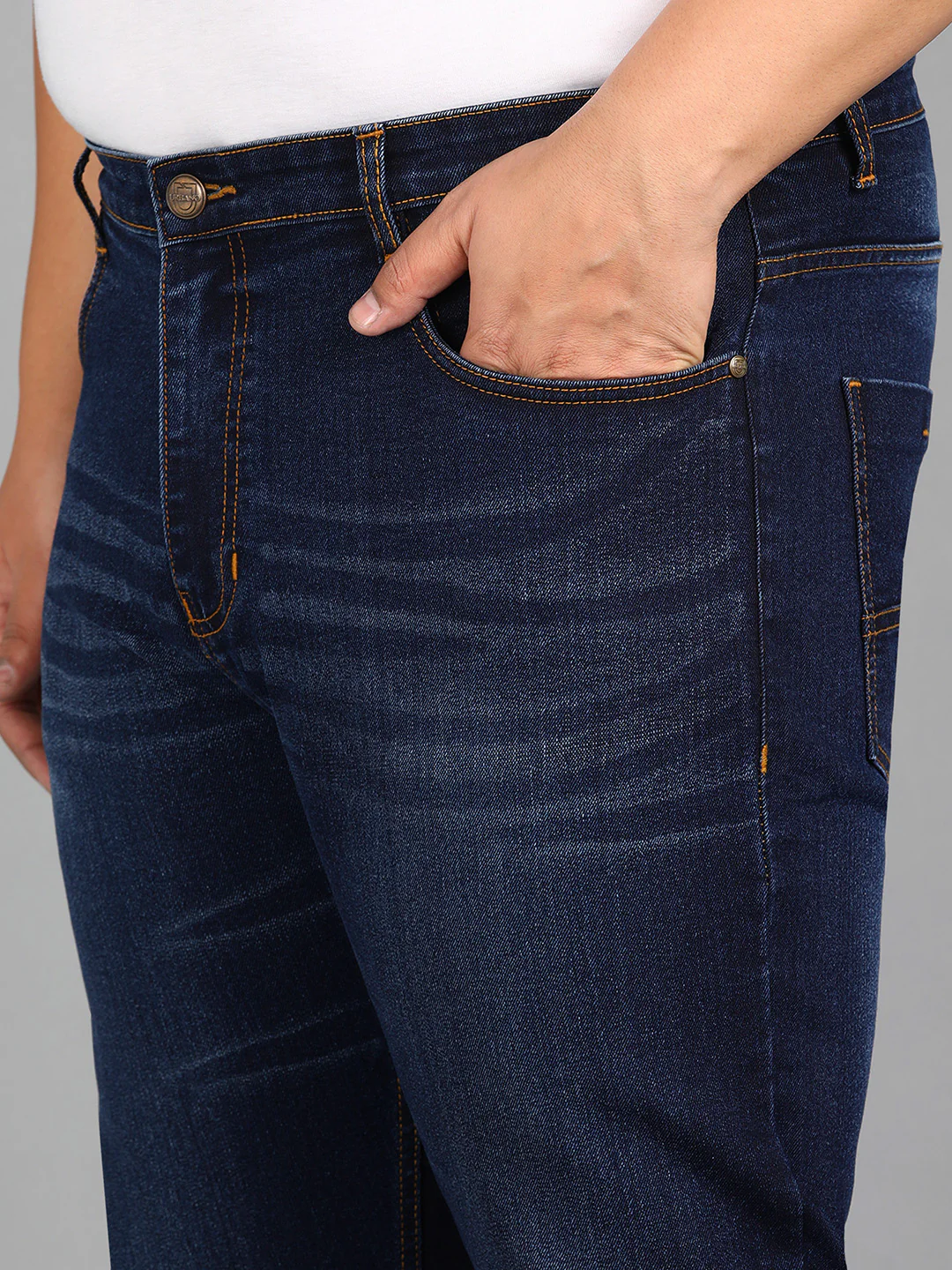 Plus Men's Blue Slim Fit Washed Jeans Stretchable - Image 5