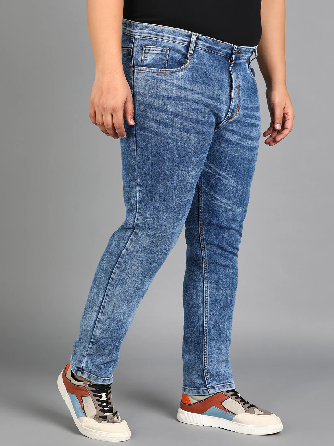Plus Men's Blue Slim Fit Washed Jeans Stretchable - Image 2