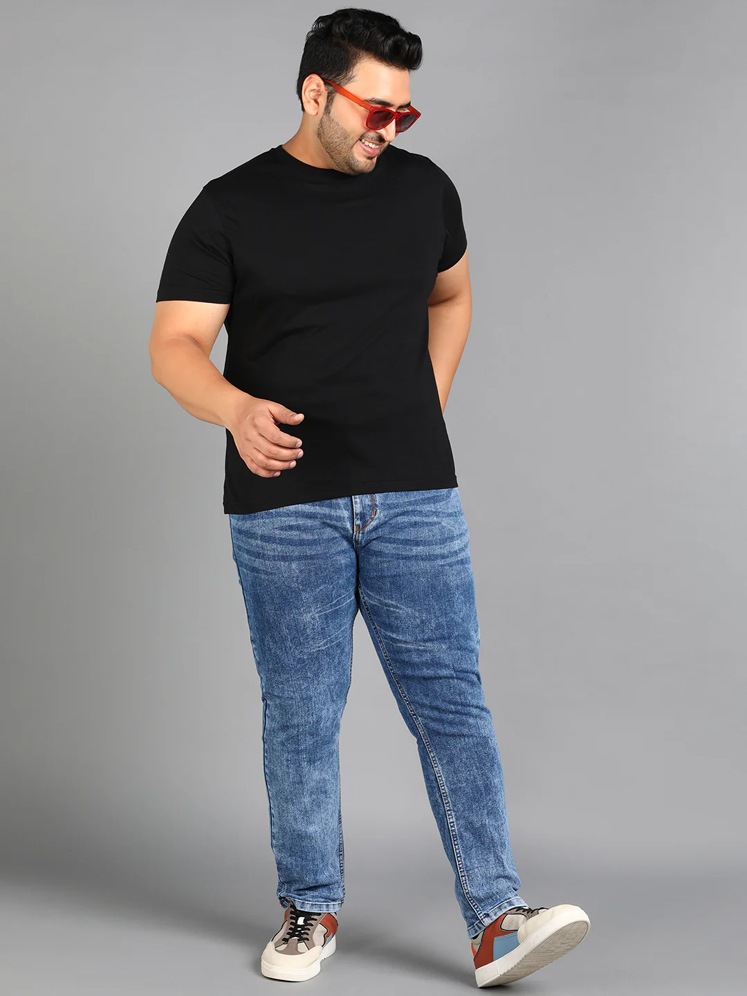 Plus Men's Blue Slim Fit Washed Jeans Stretchable - Image 4