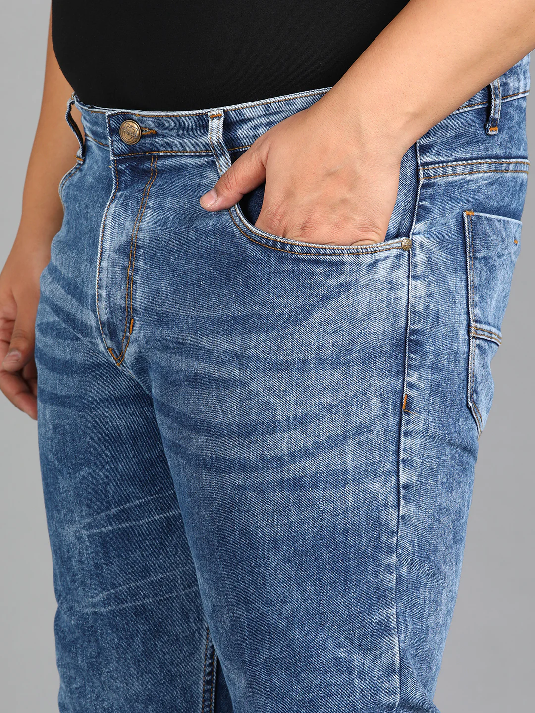 Plus Men's Blue Slim Fit Washed Jeans Stretchable - Image 5