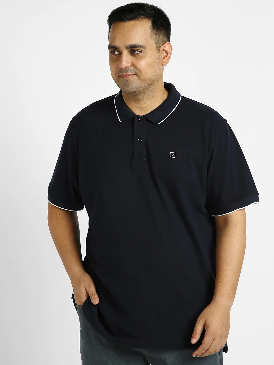 Plus Men's Blue Solid Regular Fit Half Sleeve Cotton Polo T-Shirt