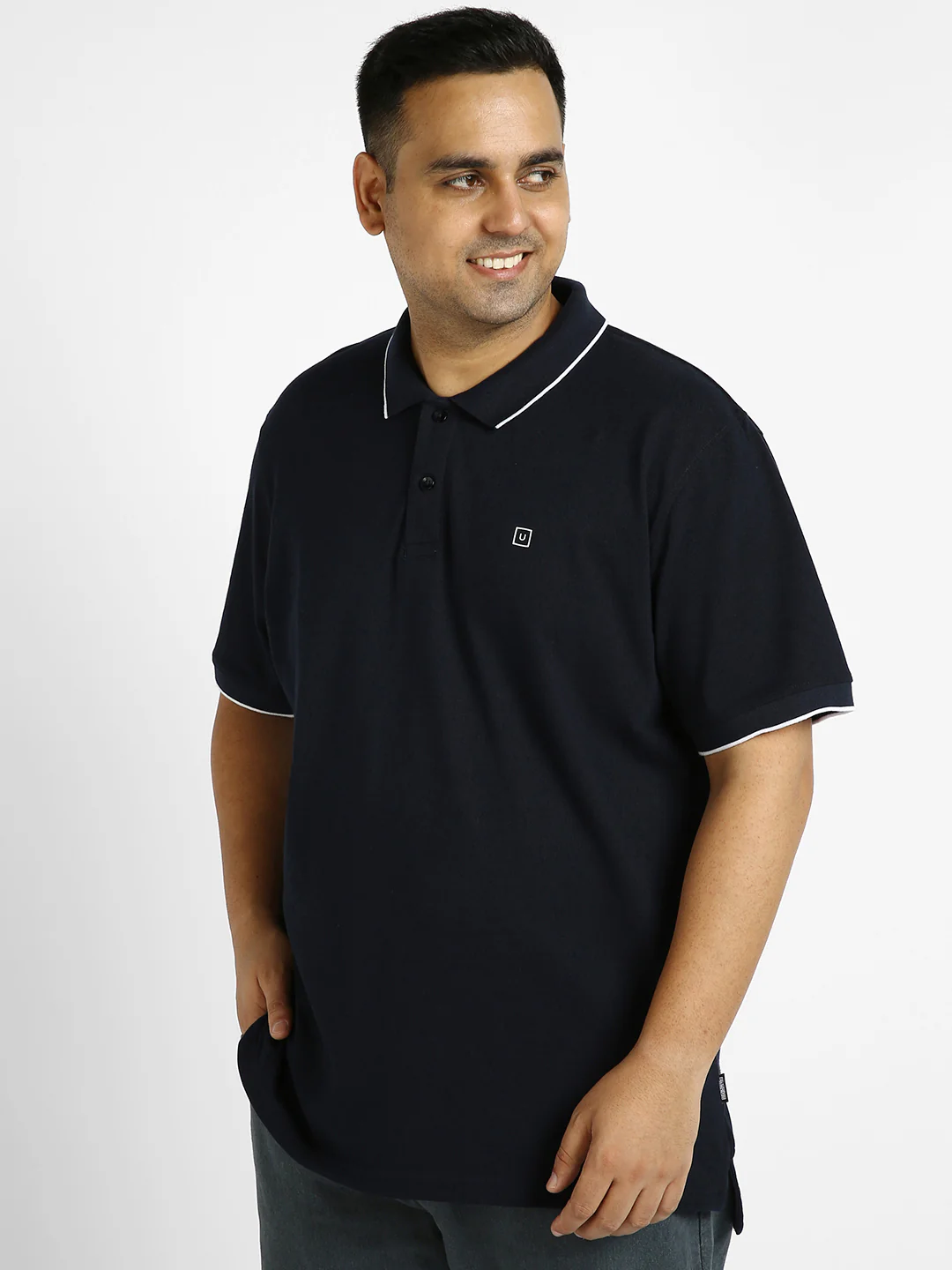 Plus Men's Blue Solid Regular Fit Half Sleeve Cotton Polo T-Shirt - Image 2