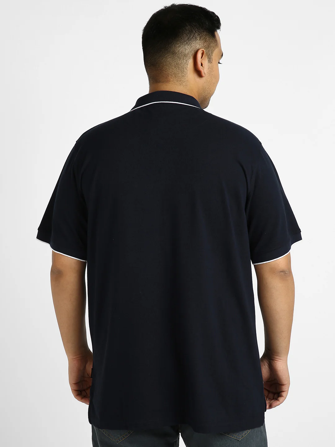 Plus Men's Blue Solid Regular Fit Half Sleeve Cotton Polo T-Shirt - Image 3