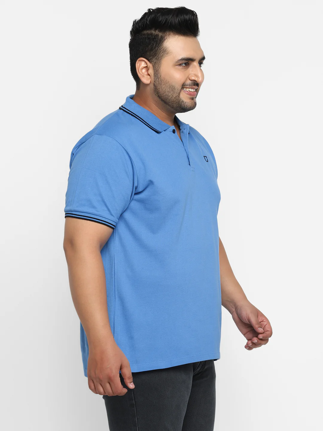 Plus Men's Blue Solid Regular Fit Half Sleeve Cotton Polo T-Shirt - Image 2