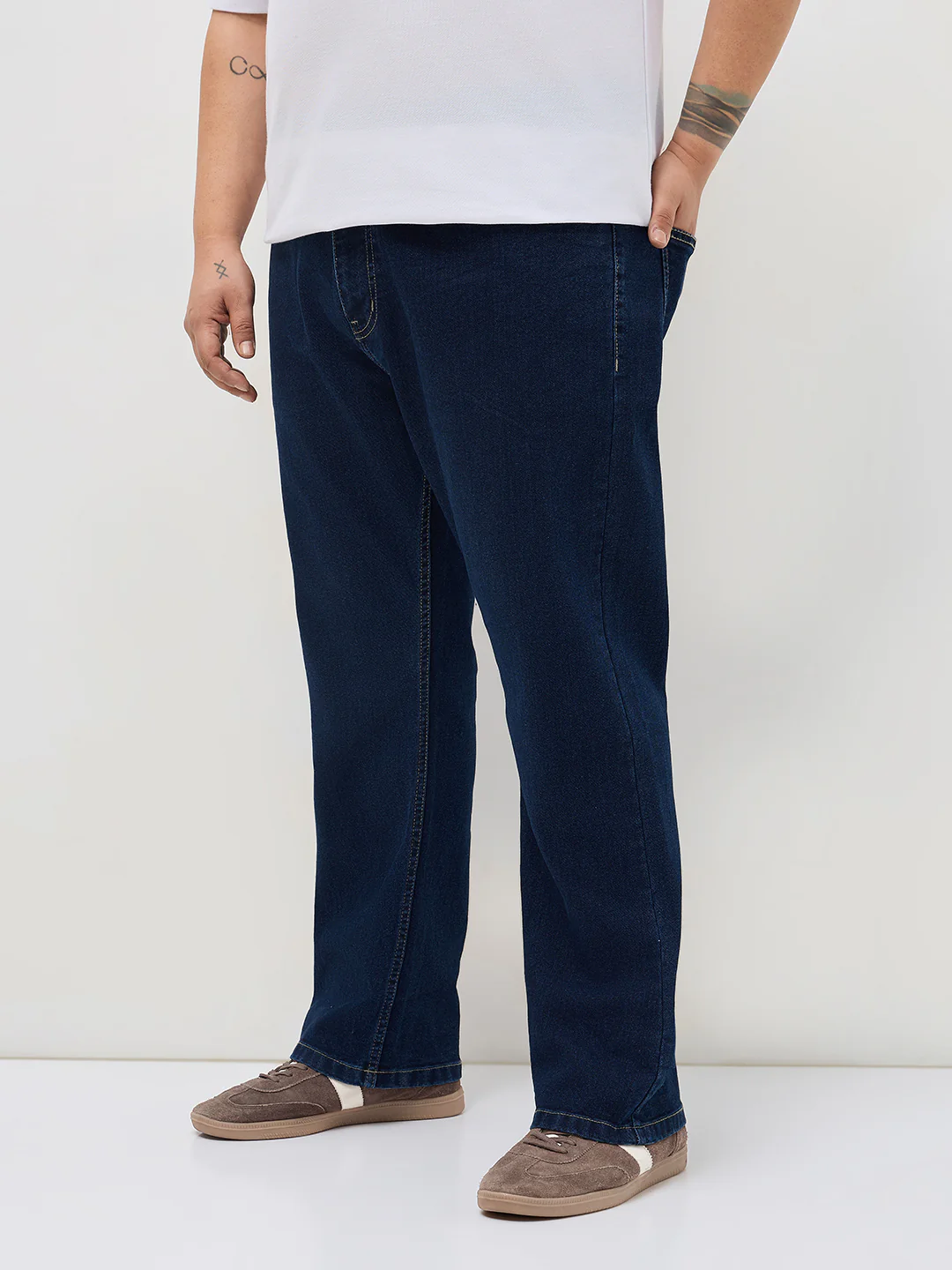 Plus Men's Blue Straight Fit Raw Washed Denim Jeans Stretchable - Image 2