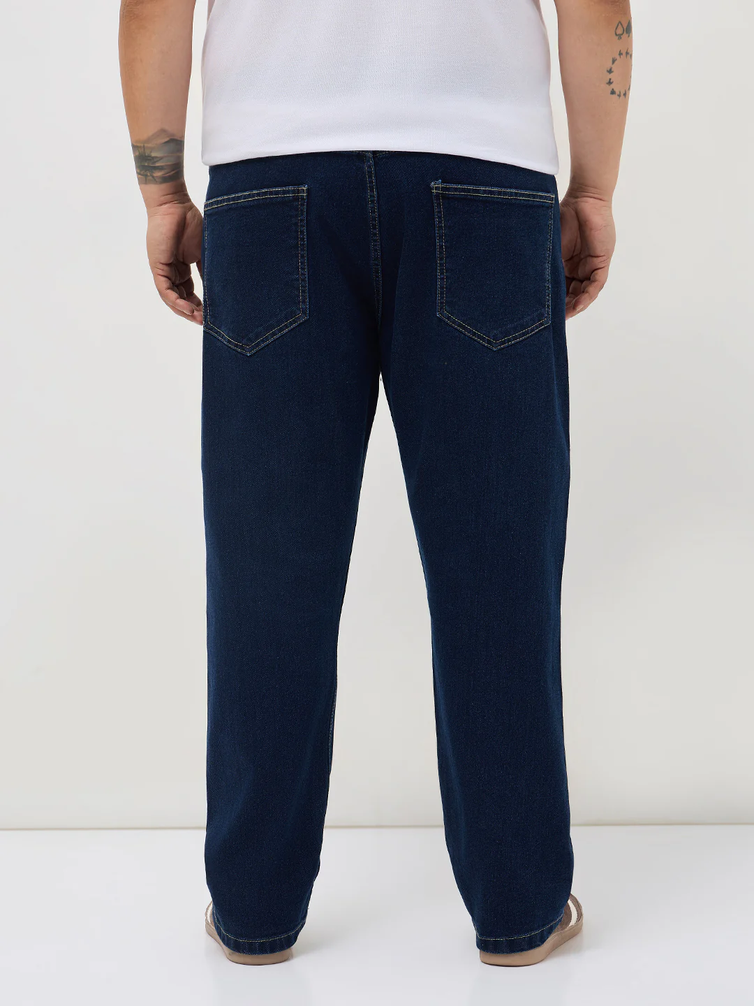 Plus Men's Blue Straight Fit Raw Washed Denim Jeans Stretchable - Image 3