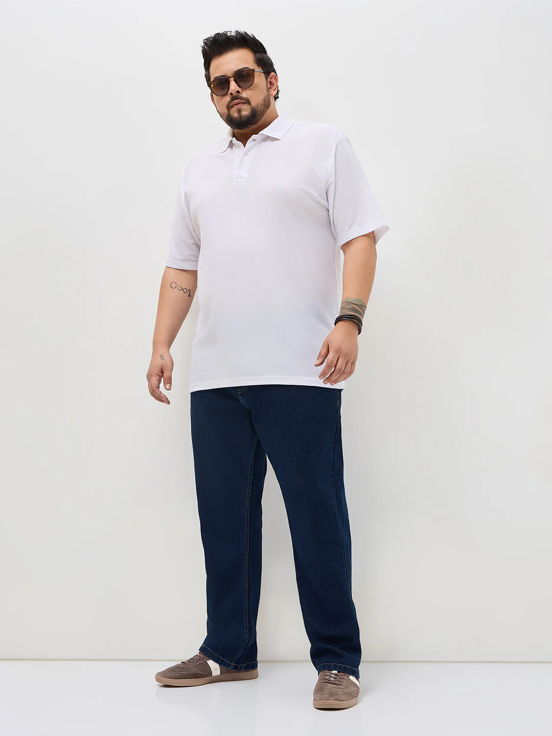 Plus Men's Blue Straight Fit Raw Washed Denim Jeans Stretchable - Image 4