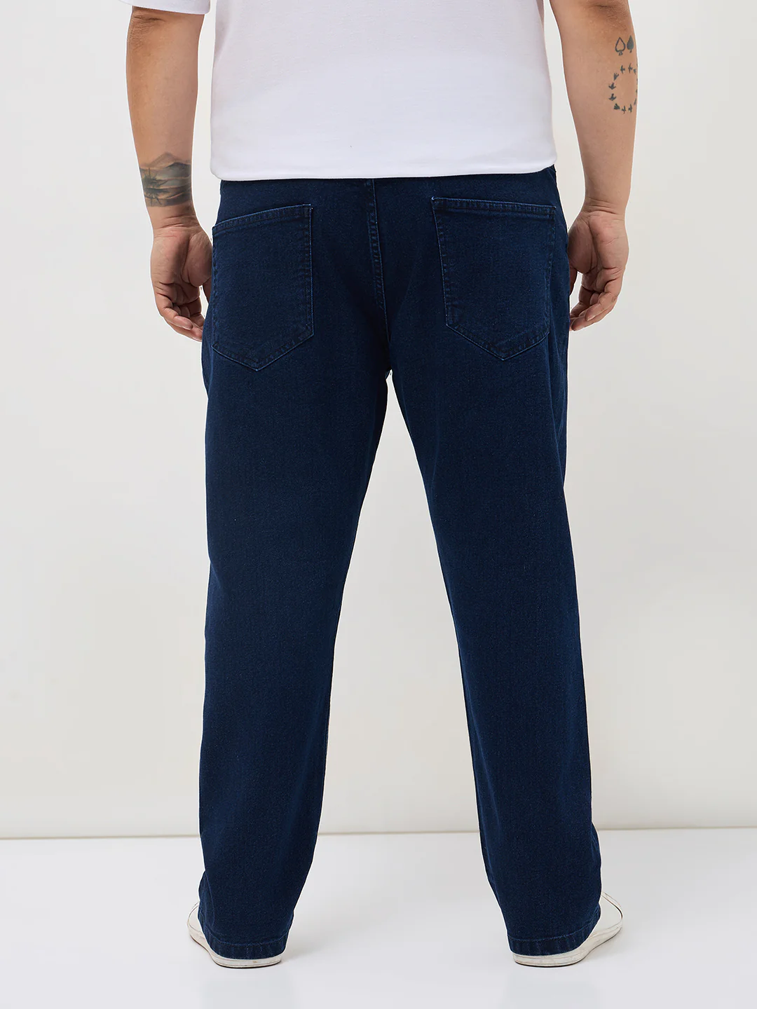 Plus Men's Blue Straight Fit Raw Washed Denim Jeans Stretchable - Image 3