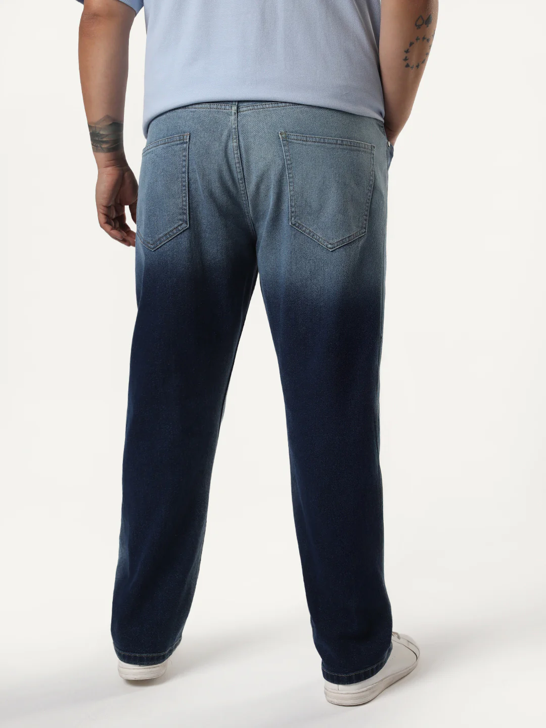 Plus Men's Blue Straight Fit Heavy Washed Faded Denim Jeans Stretchable - Image 3