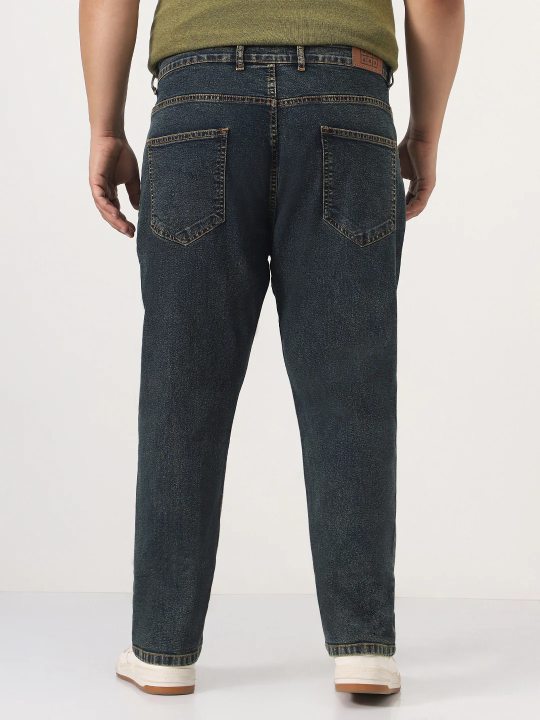 Plus Men's Blue Straight Fit Heavy Washed Jeans Stretchable - Image 3