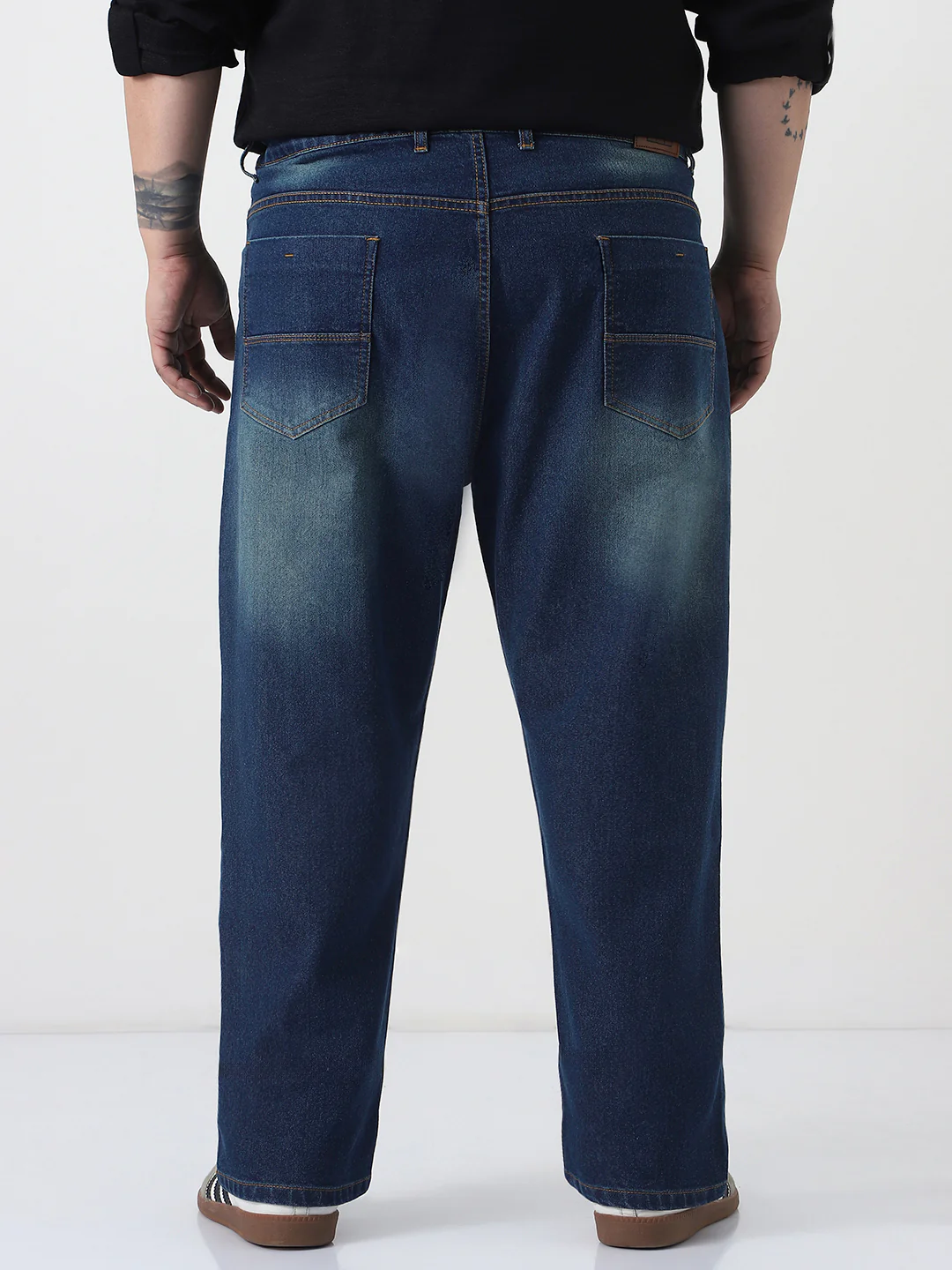 Plus Men's Blue Straight Fit Heavy Washed Jeans Stretchable - Image 3