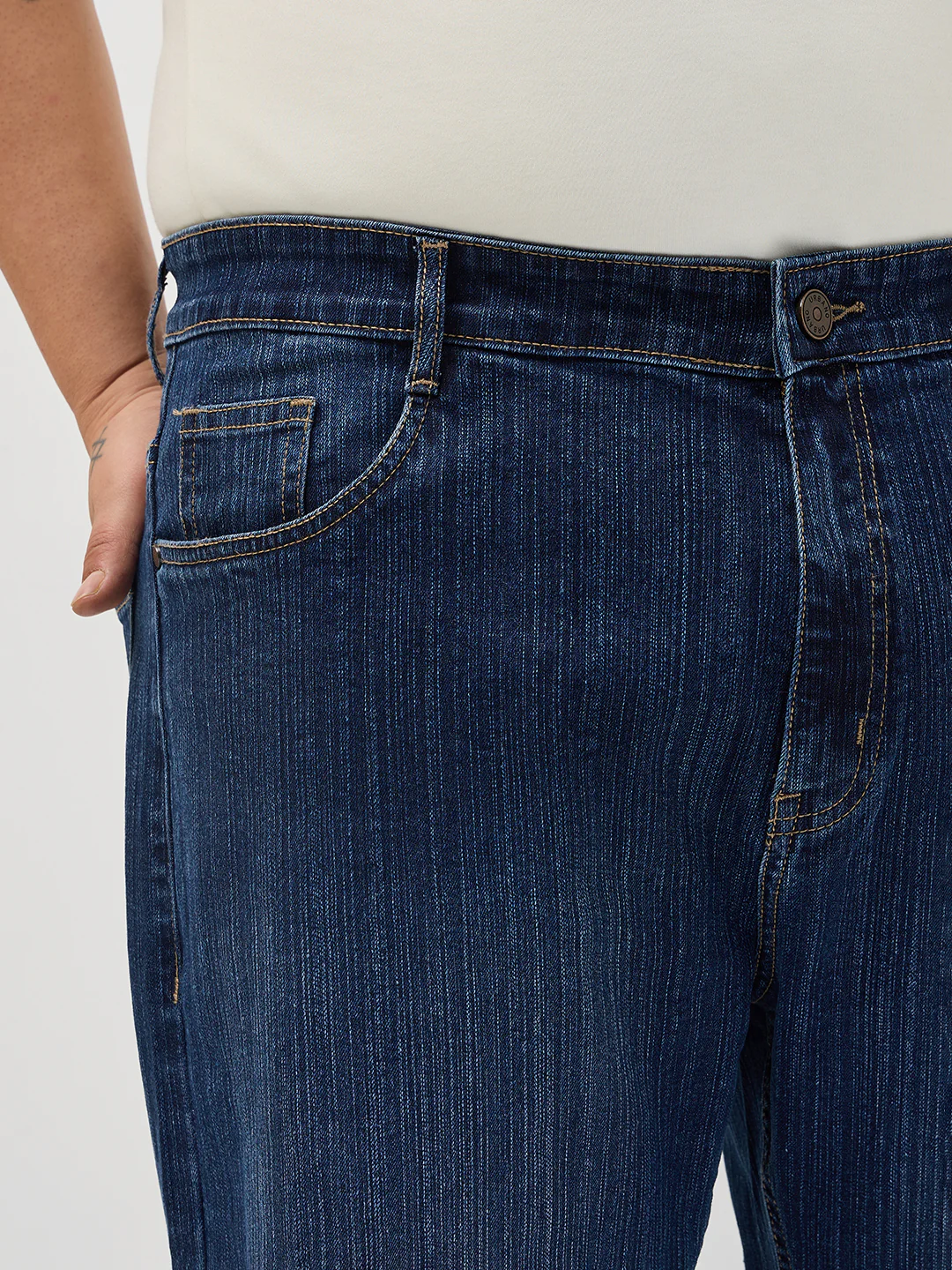 Plus Men's Blue Straight Fit Washed Denim Jeans Stretchable - Image 5