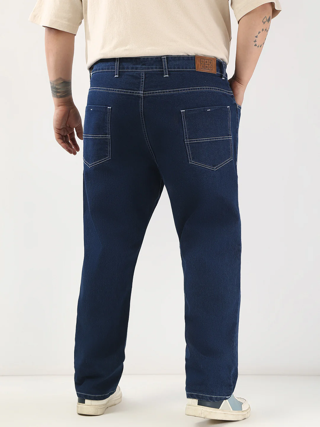 Plus Men's Blue Straight Fit Washed Jeans Stretchable - Image 3