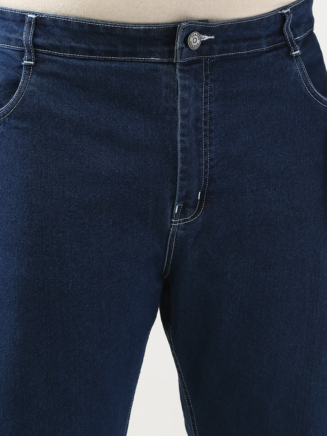 Plus Men's Blue Straight Fit Washed Jeans Stretchable - Image 5