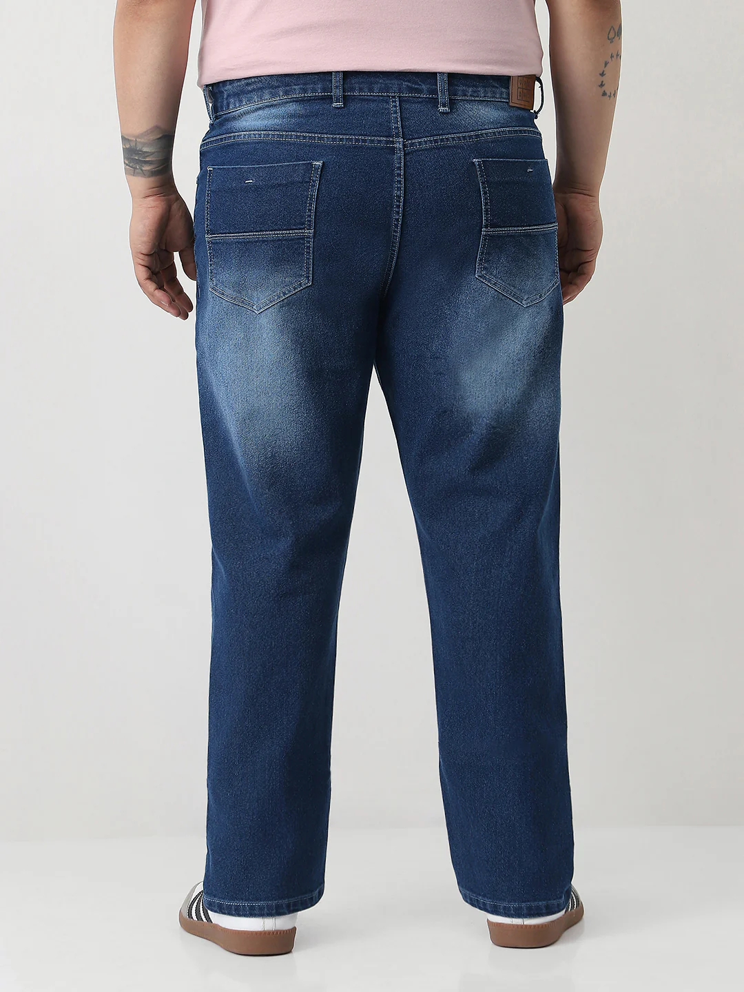 Plus Men's Blue Straight Fit Washed Jeans Stretchable - Image 4