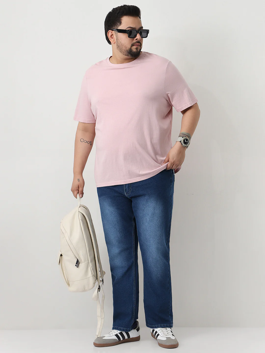Plus Men's Blue Straight Fit Washed Jeans Stretchable - Image 5
