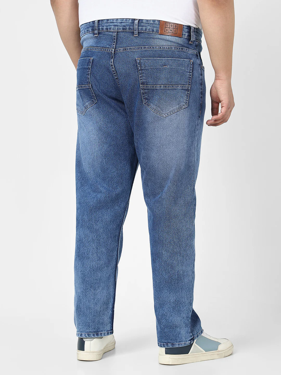 Plus Men's Blue Straight Fit Washed Jeans Stretchable - Image 3