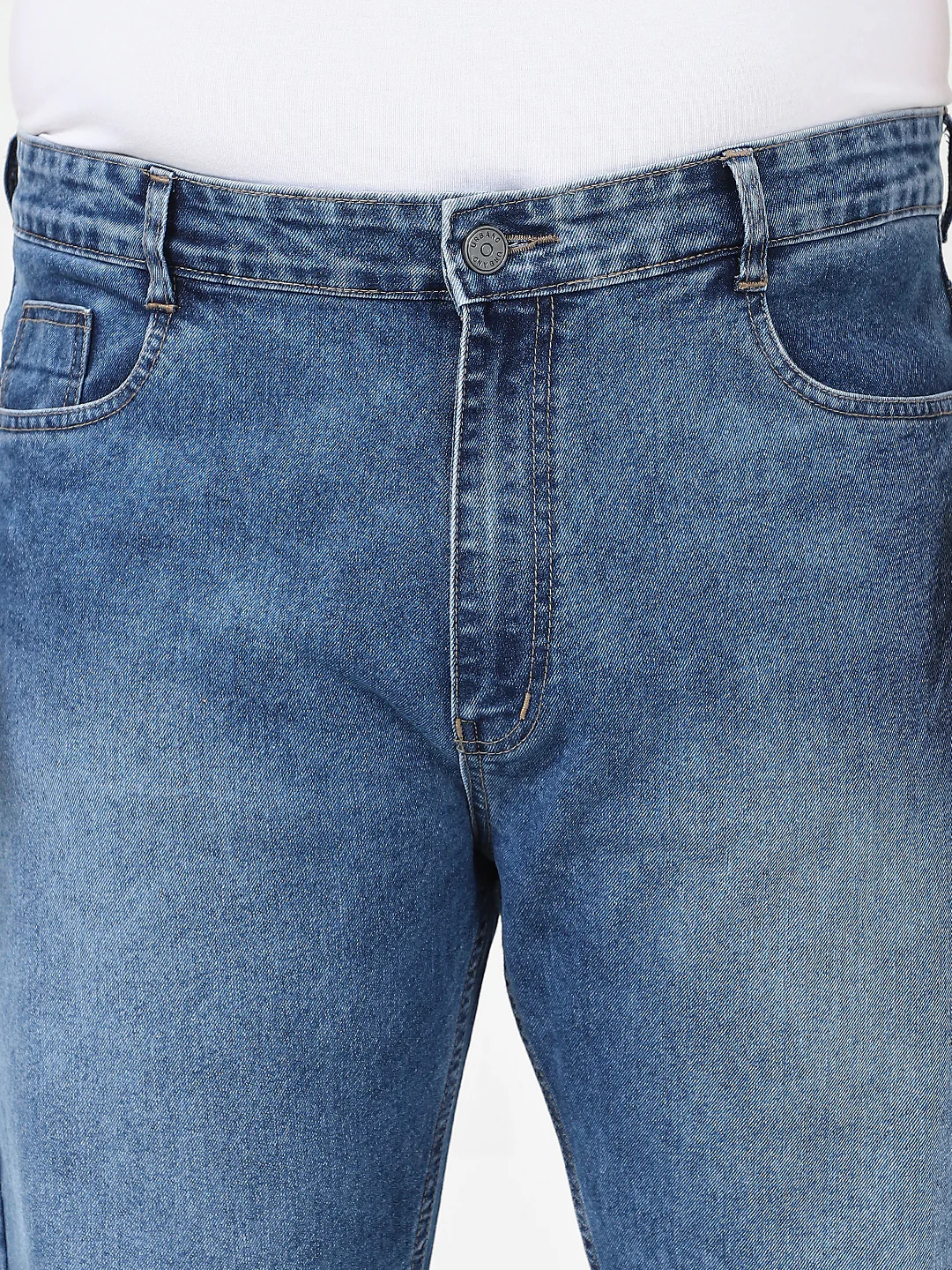 Plus Men's Blue Straight Fit Washed Jeans Stretchable - Image 5