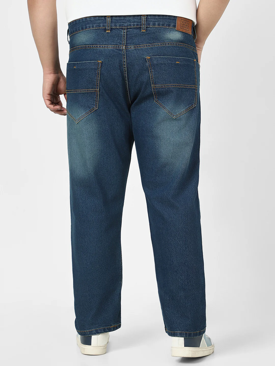 Plus Men's Blue Straight Fit Washed Jeans Stretchable - Image 3