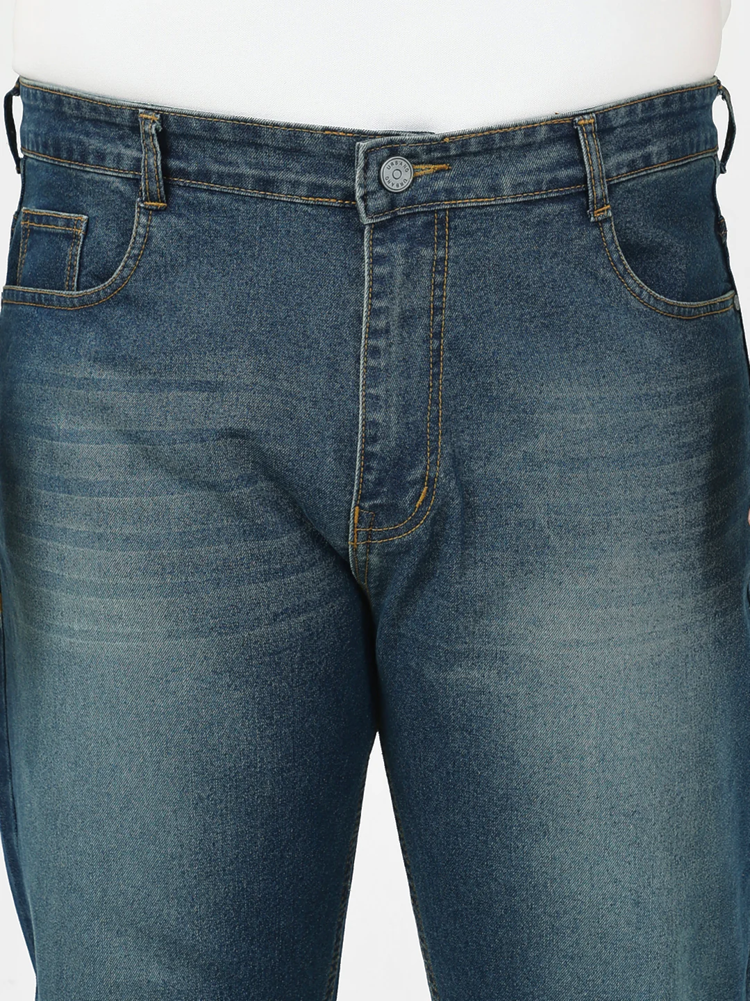Plus Men's Blue Straight Fit Washed Jeans Stretchable - Image 5