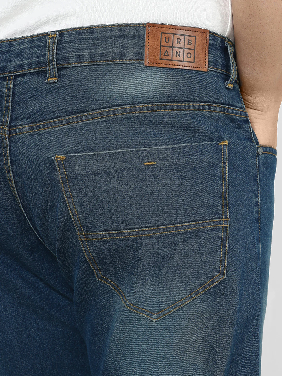Plus Men's Blue Straight Fit Washed Jeans Stretchable - Image 6