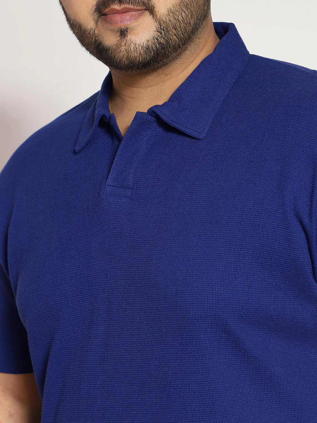 Plus Men's Blue Textured Regular Fit Half Sleeve Cotton Polo T-Shirt - Image 5