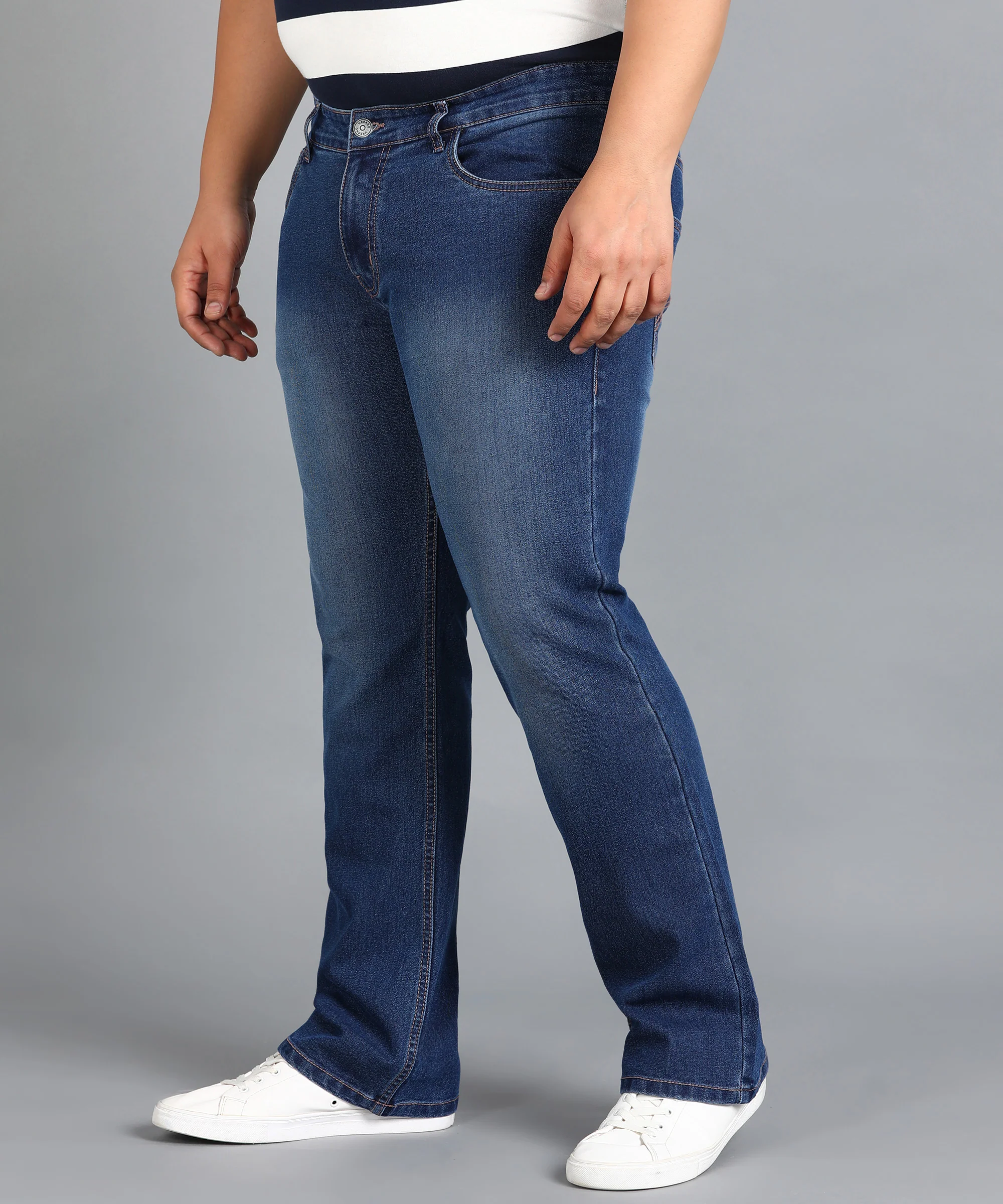 Plus Men's Blue Washed Bootcut Jeans Stretchable - Image 2