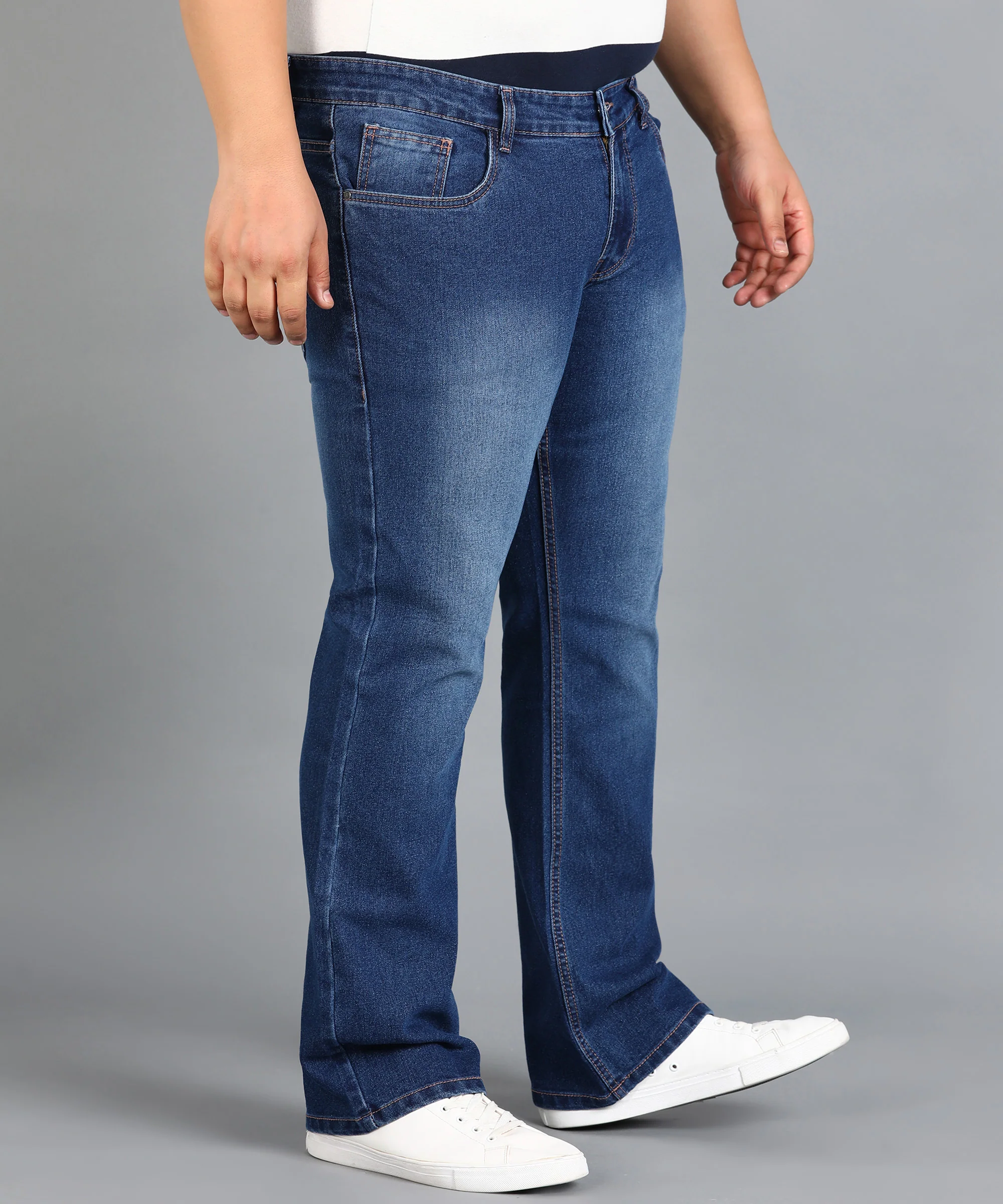 Plus Men's Blue Washed Bootcut Jeans Stretchable - Image 3