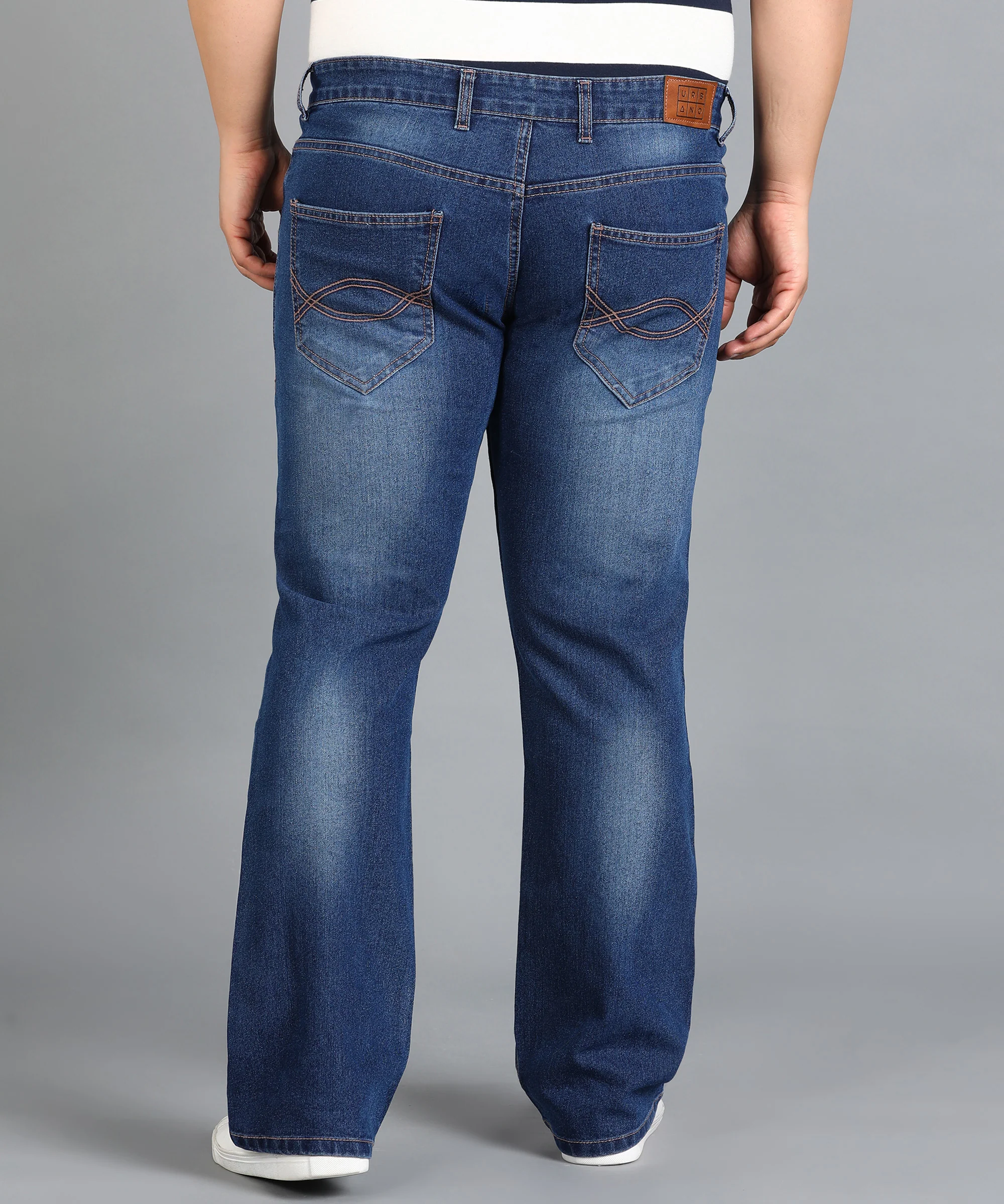 Plus Men's Blue Washed Bootcut Jeans Stretchable - Image 4