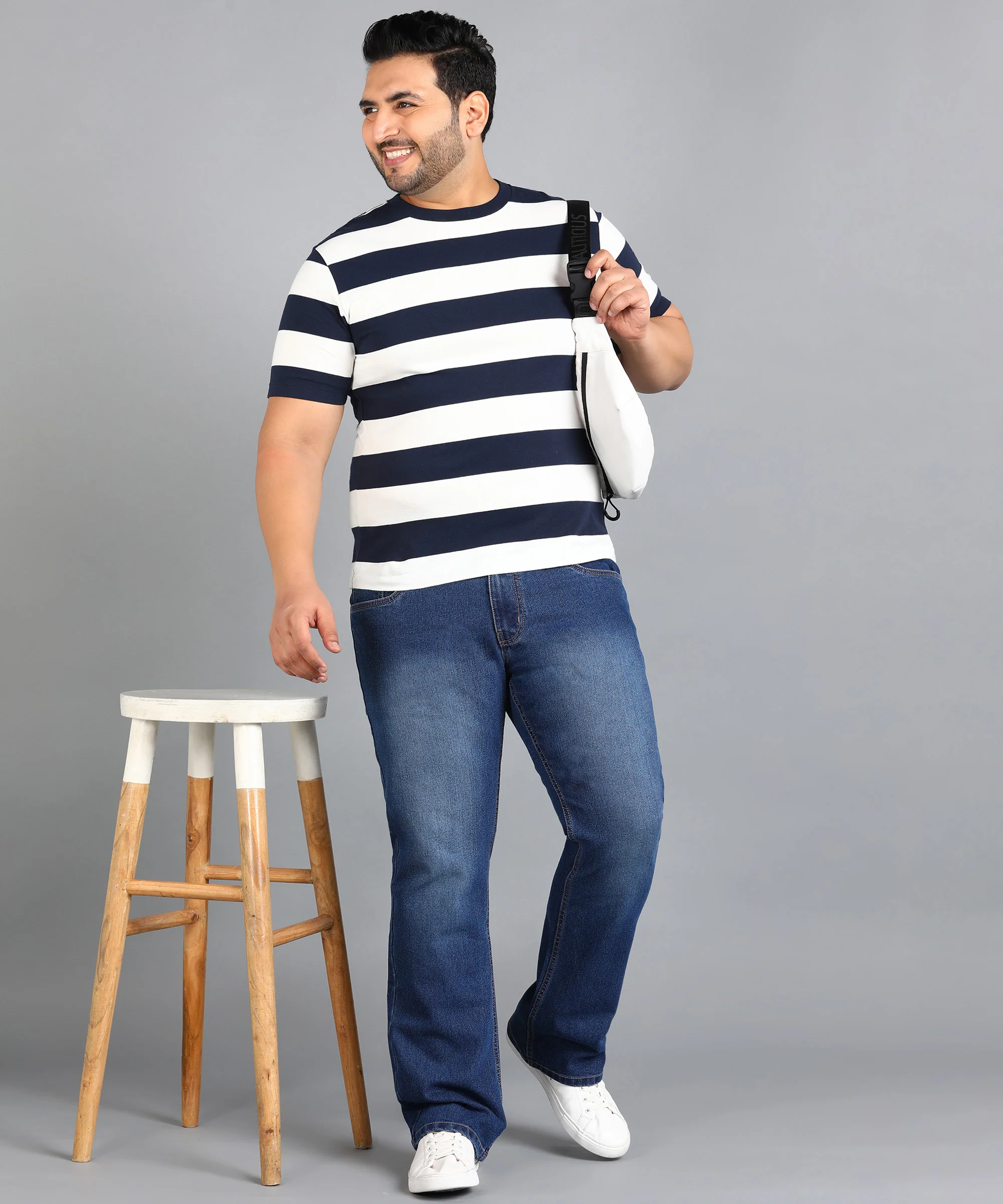 Plus Men's Blue Washed Bootcut Jeans Stretchable - Image 5