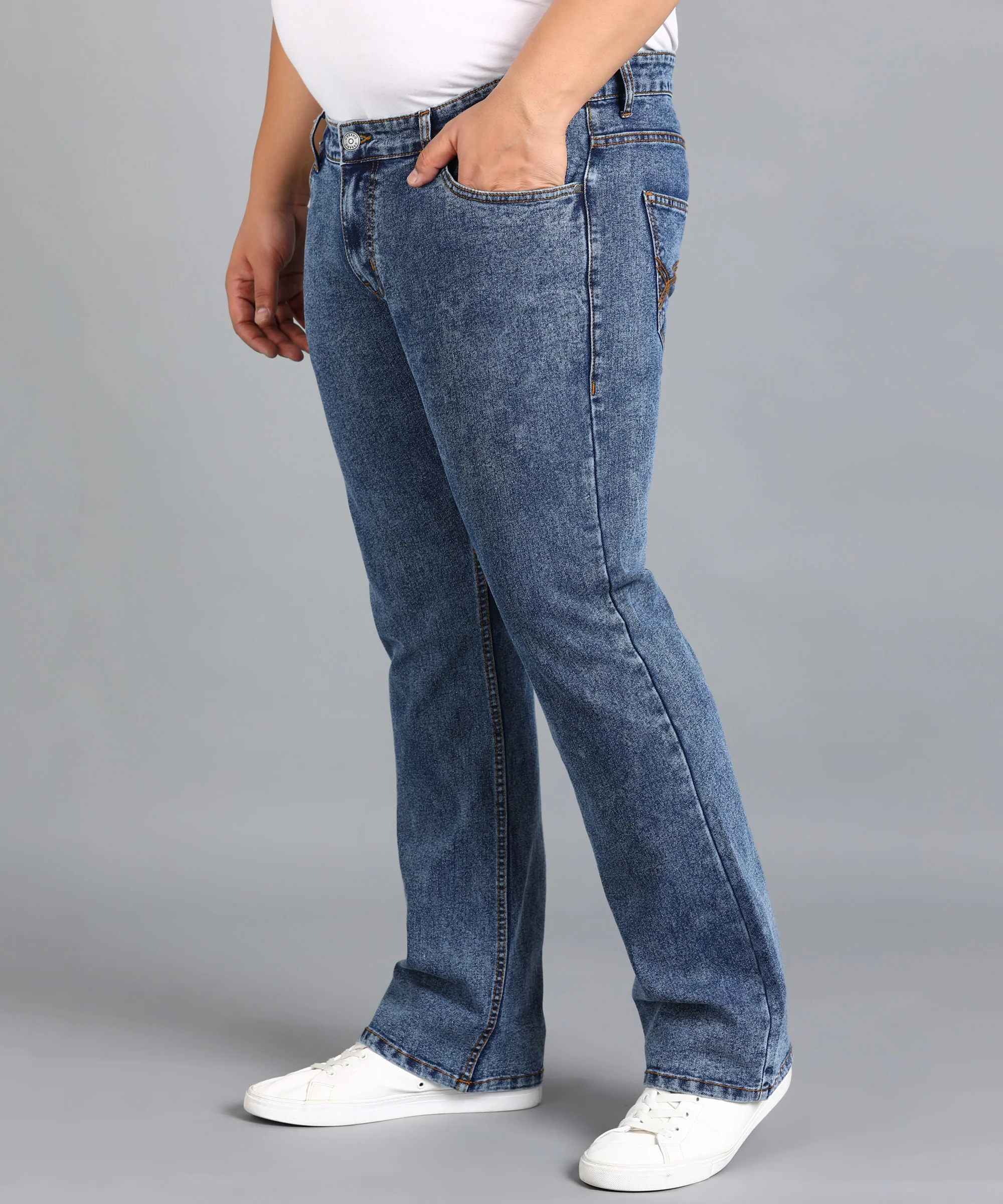 Plus Men's Blue Washed Bootcut Jeans Stretchable - Image 2