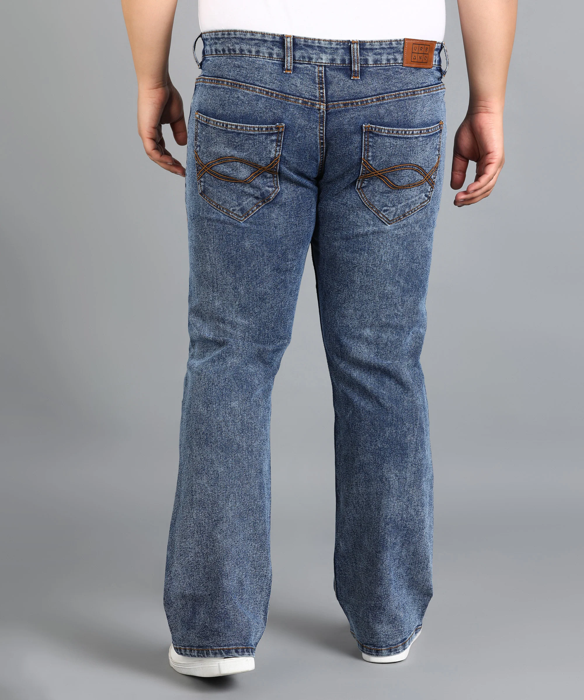 Plus Men's Blue Washed Bootcut Jeans Stretchable - Image 4