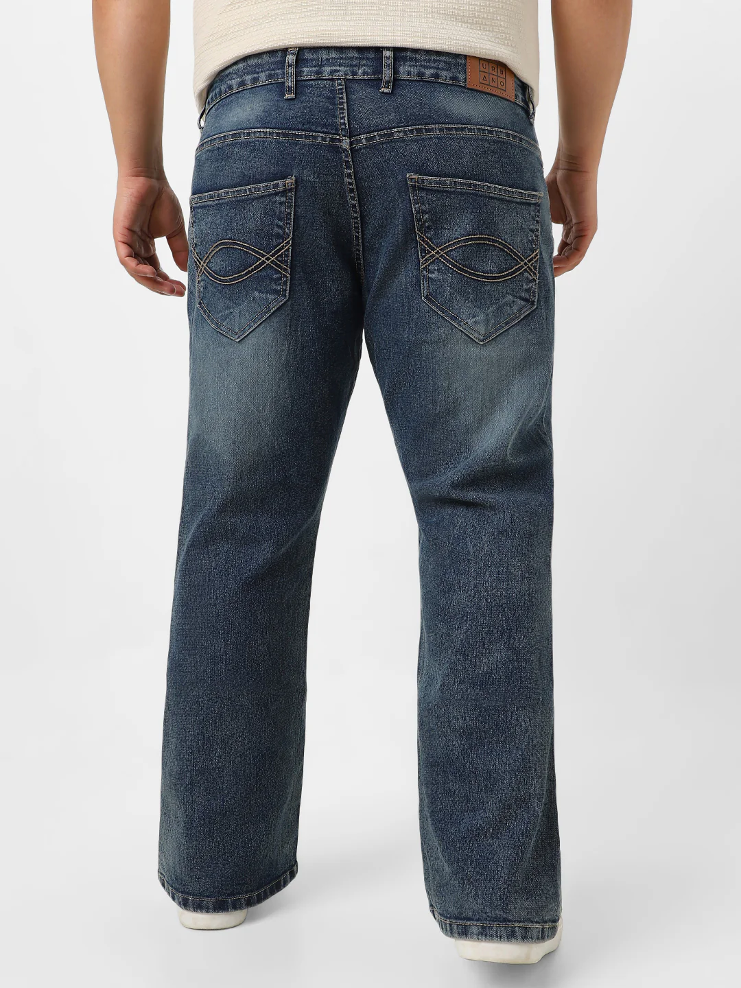Plus Men's Blue Washed Bootcut Jeans Stretchable - Image 3