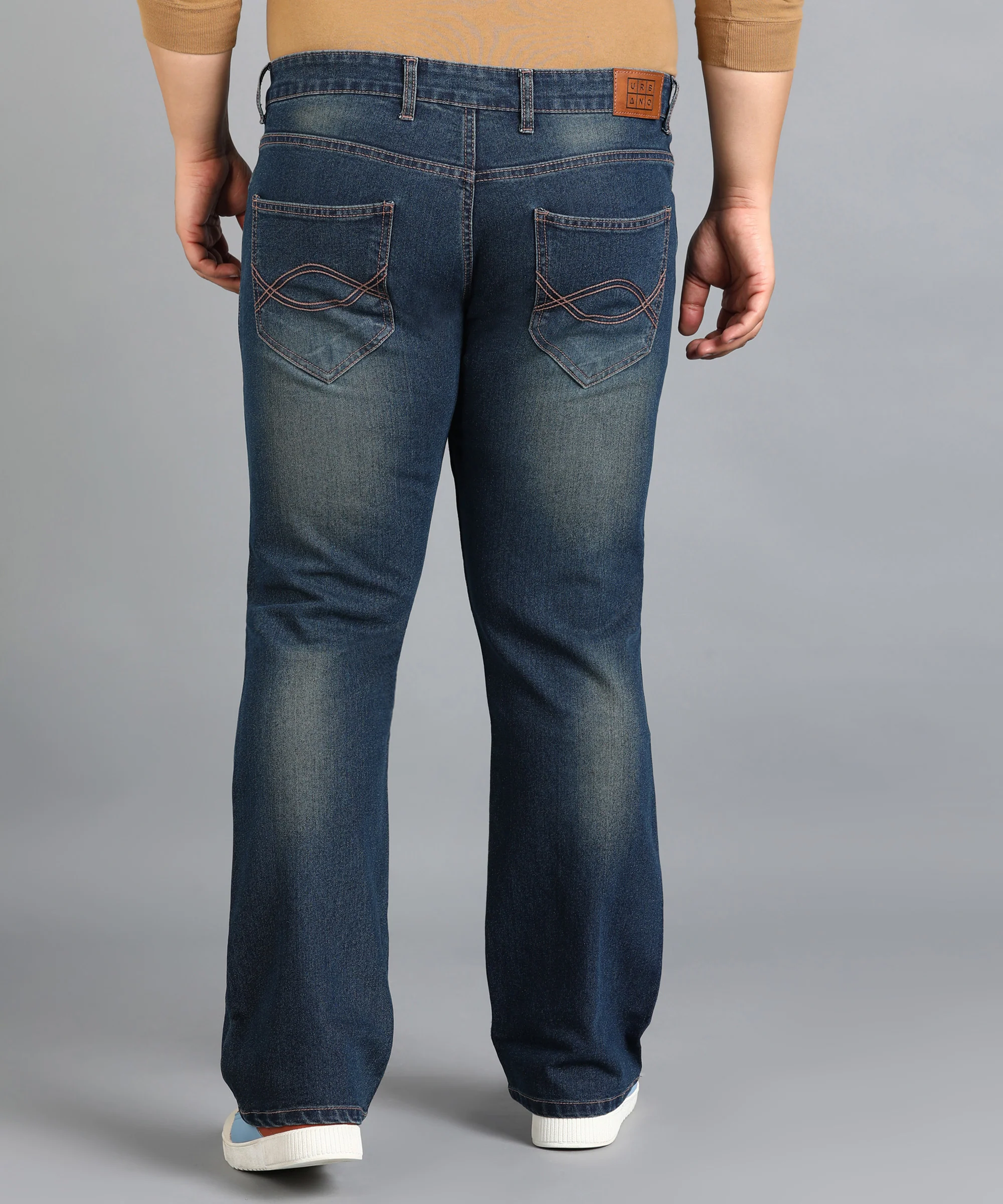 Plus Men's Blue Washed Bootcut Jeans Stretchable - Image 4