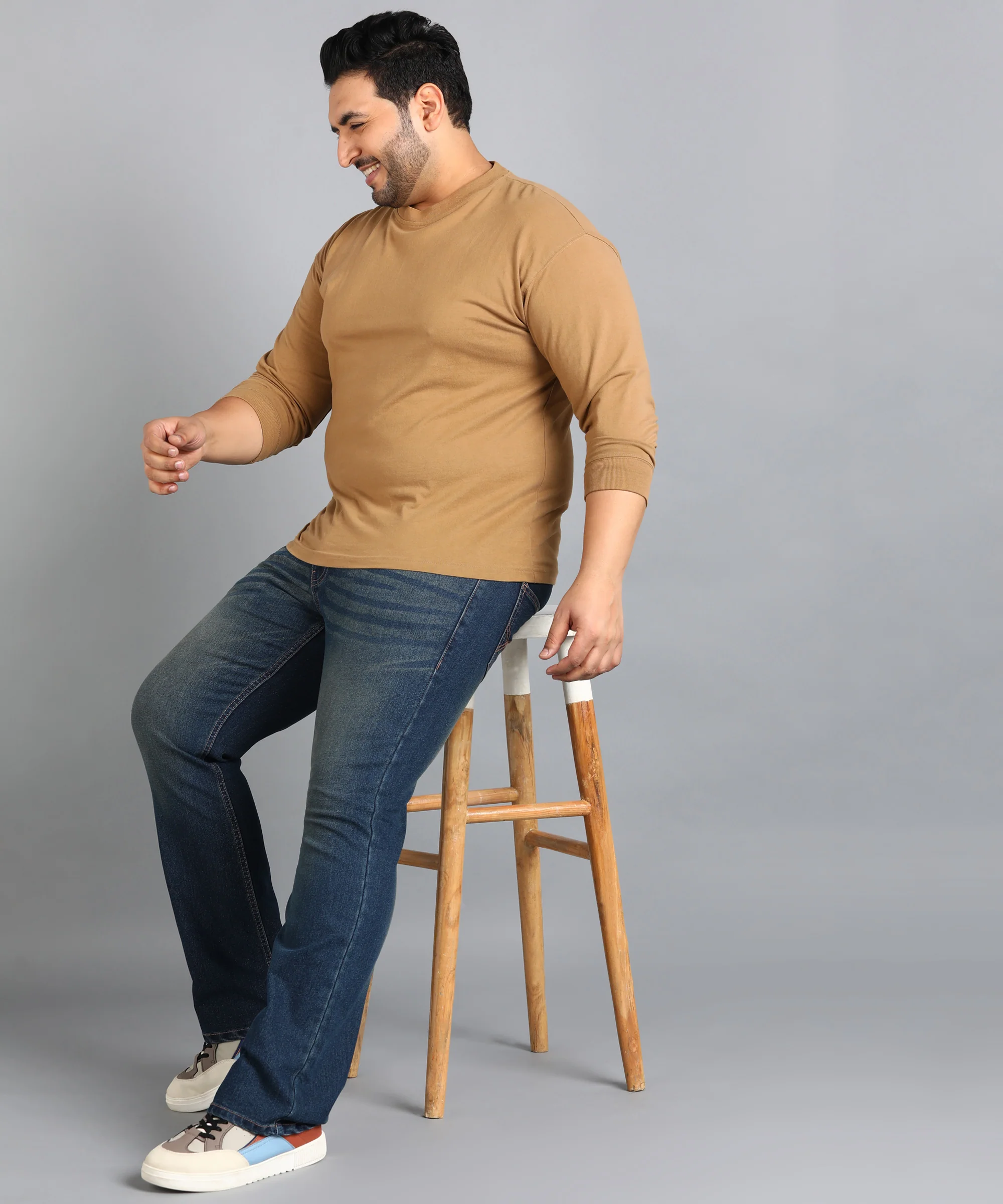 Plus Men's Blue Washed Bootcut Jeans Stretchable - Image 5