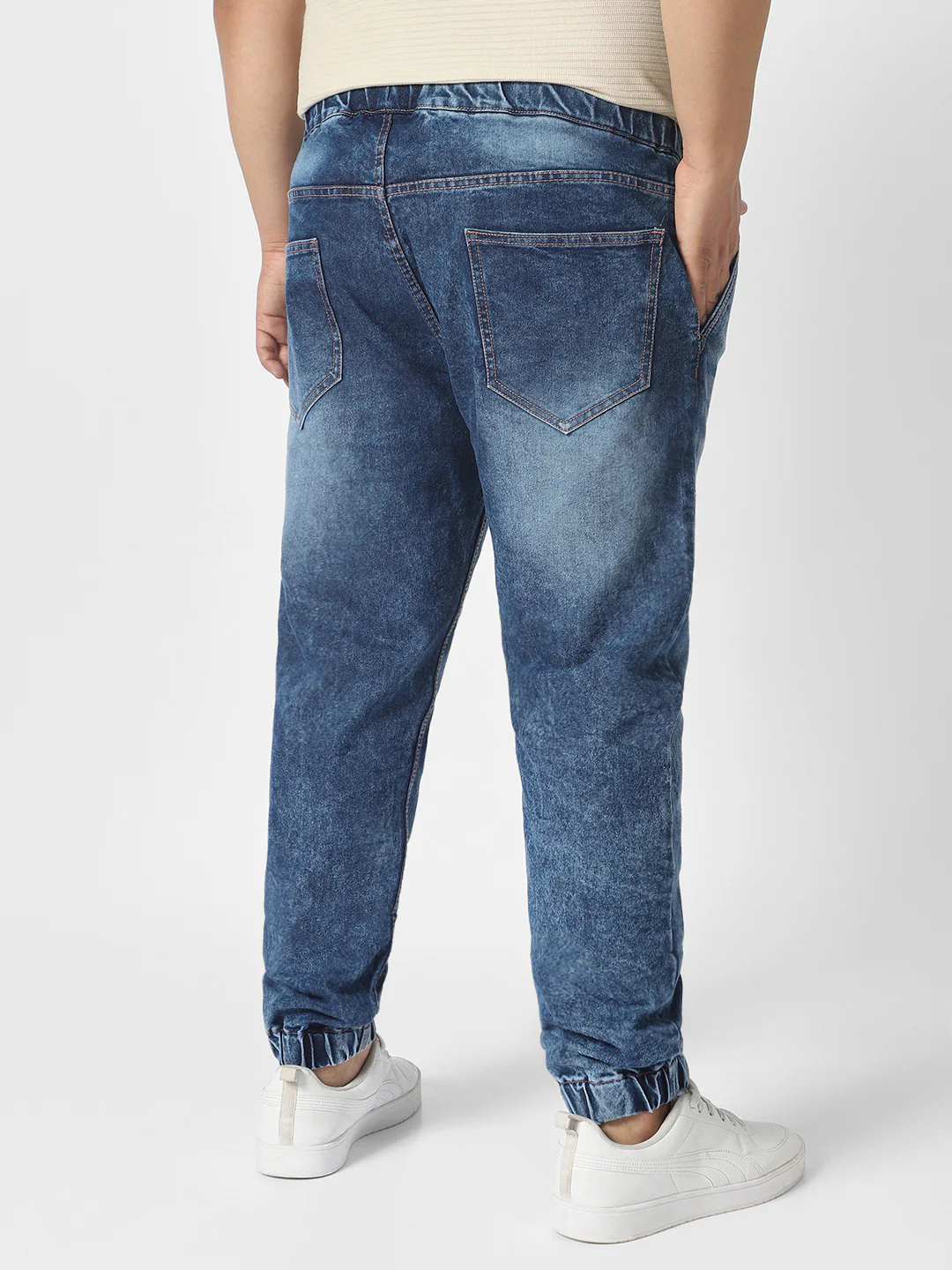 Plus Men's Blue Washed Jogger Jeans Regular Fit Stretch - Image 3