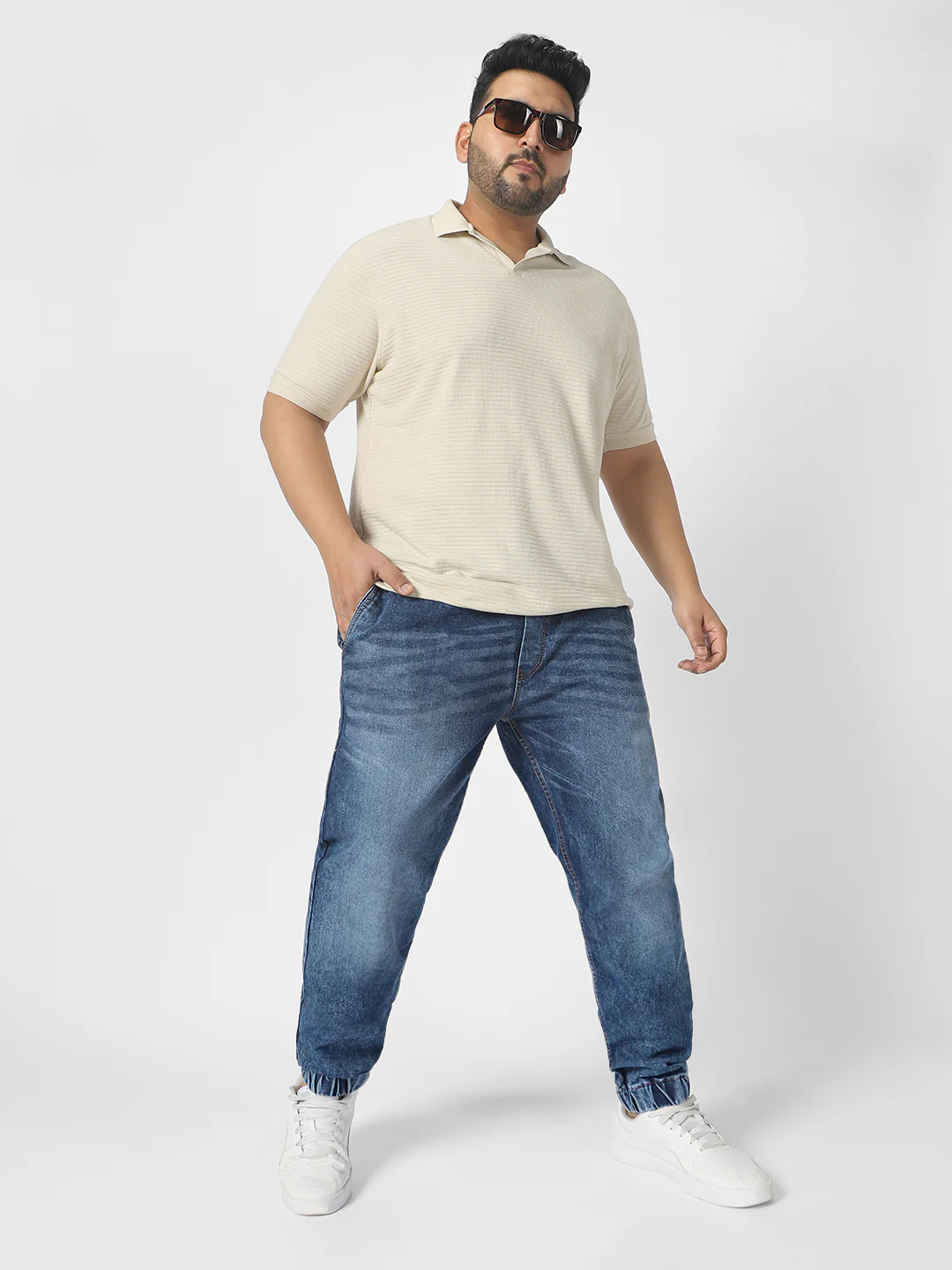 Plus Men's Blue Washed Jogger Jeans Regular Fit Stretch - Image 4