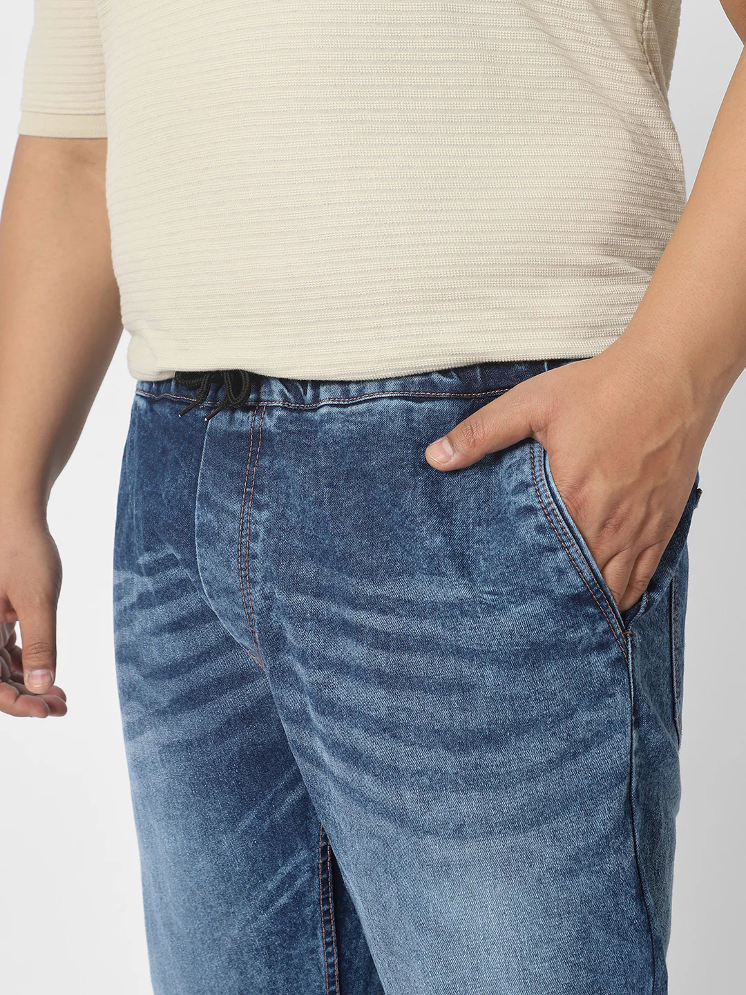 Plus Men's Blue Washed Jogger Jeans Regular Fit Stretch - Image 5