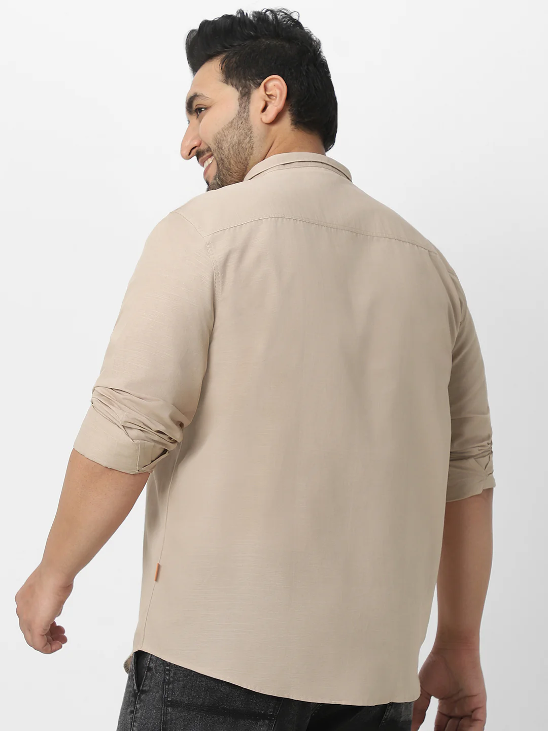 Men's Brown Cotton Full Sleeve Regular Fit Casual Solid Shirt with Band Collar - Image 4