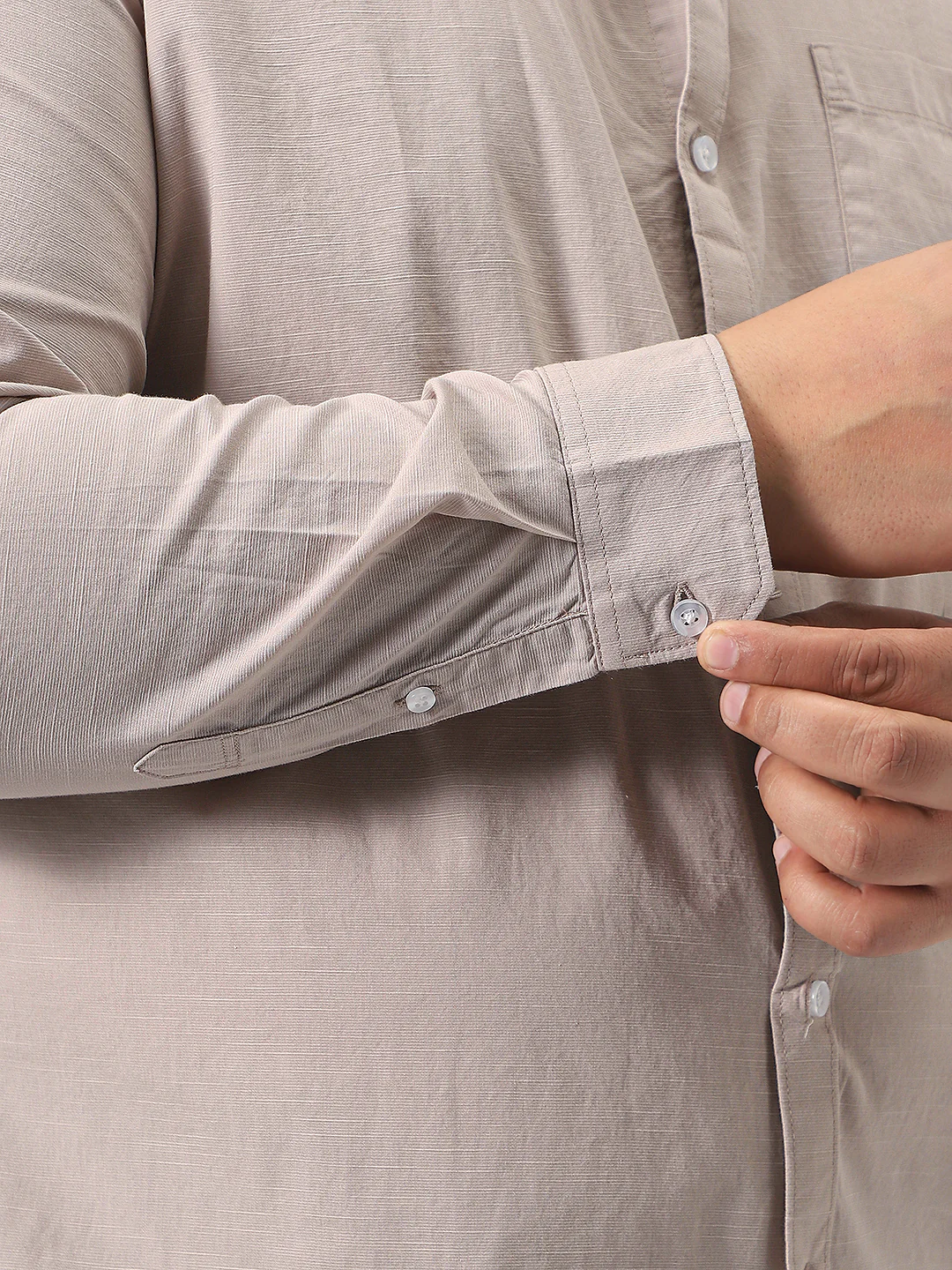Plus Men's Brown Cotton Full Sleeve Regular Fit Casual Solid Slub Shirt with Spread Collar - Image 6