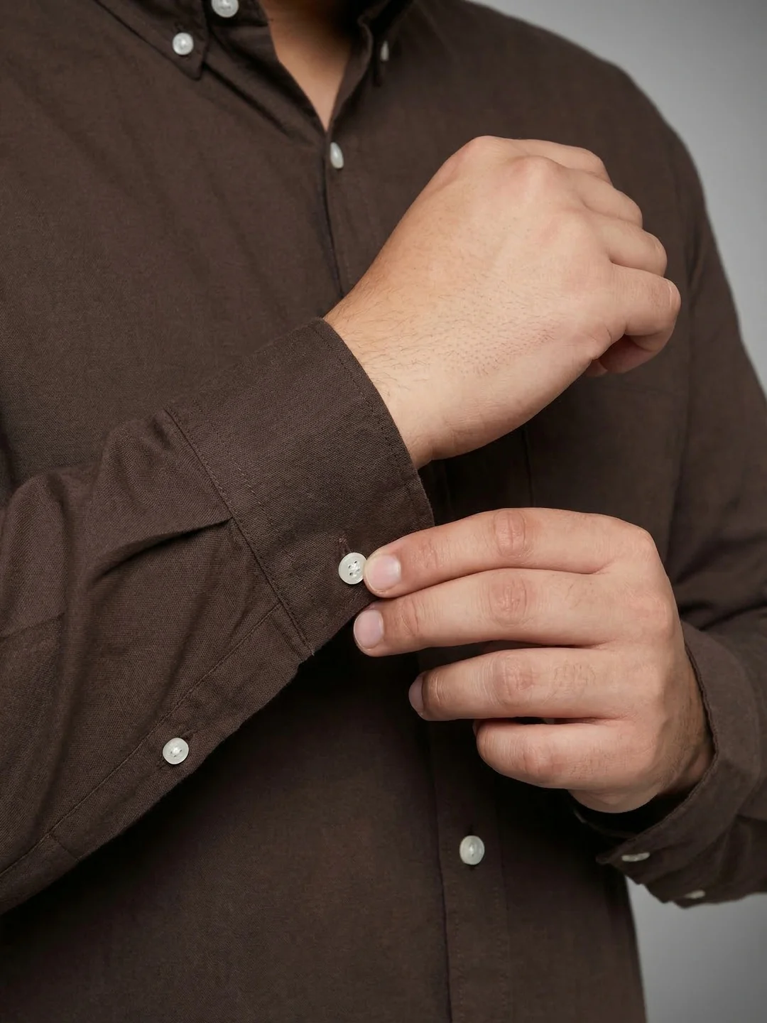 Plus Men's Brown Cotton Full Sleeve Regular Fit Solid Oxford Shirt With Button-Down Collar - Image 6