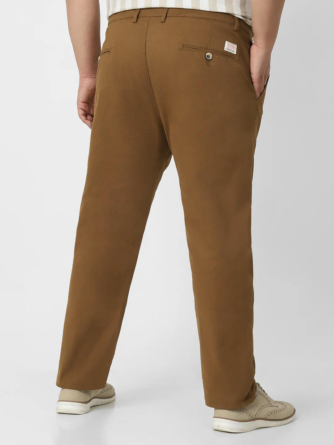 Plus Men's Brown Cotton Regular Fit Casual Chino Pants Stretch - Image 4