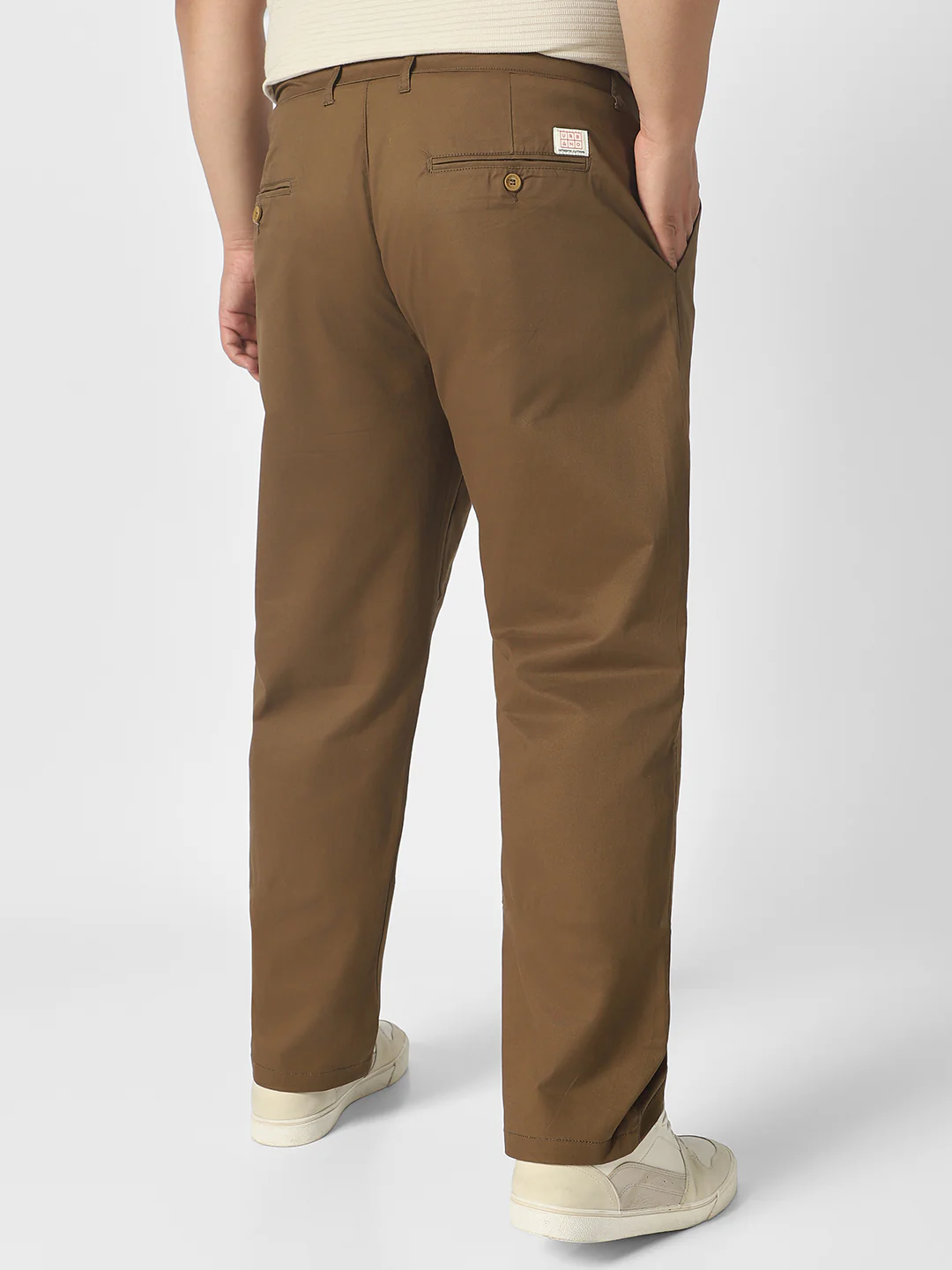 Plus Men's Brown Cotton Regular Fit Casual Chinos Trousers Stretch - Image 3