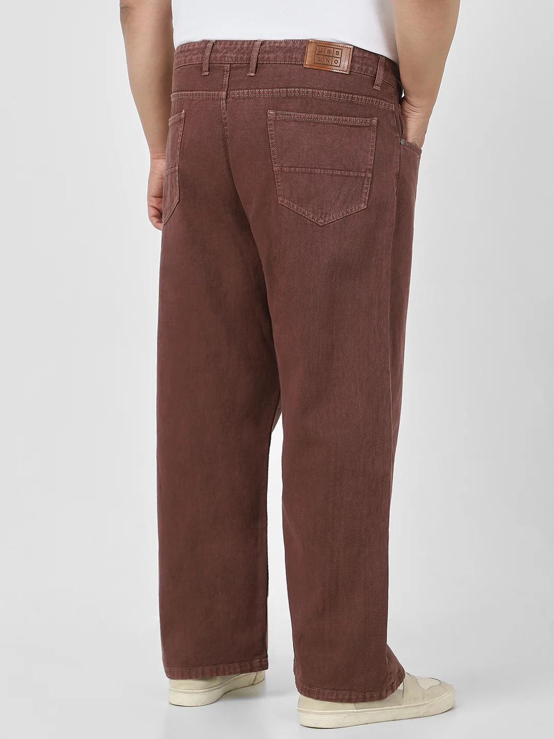 Plus Men's Brown Loose Fit Washed Jeans Non-Stretchable - Image 3