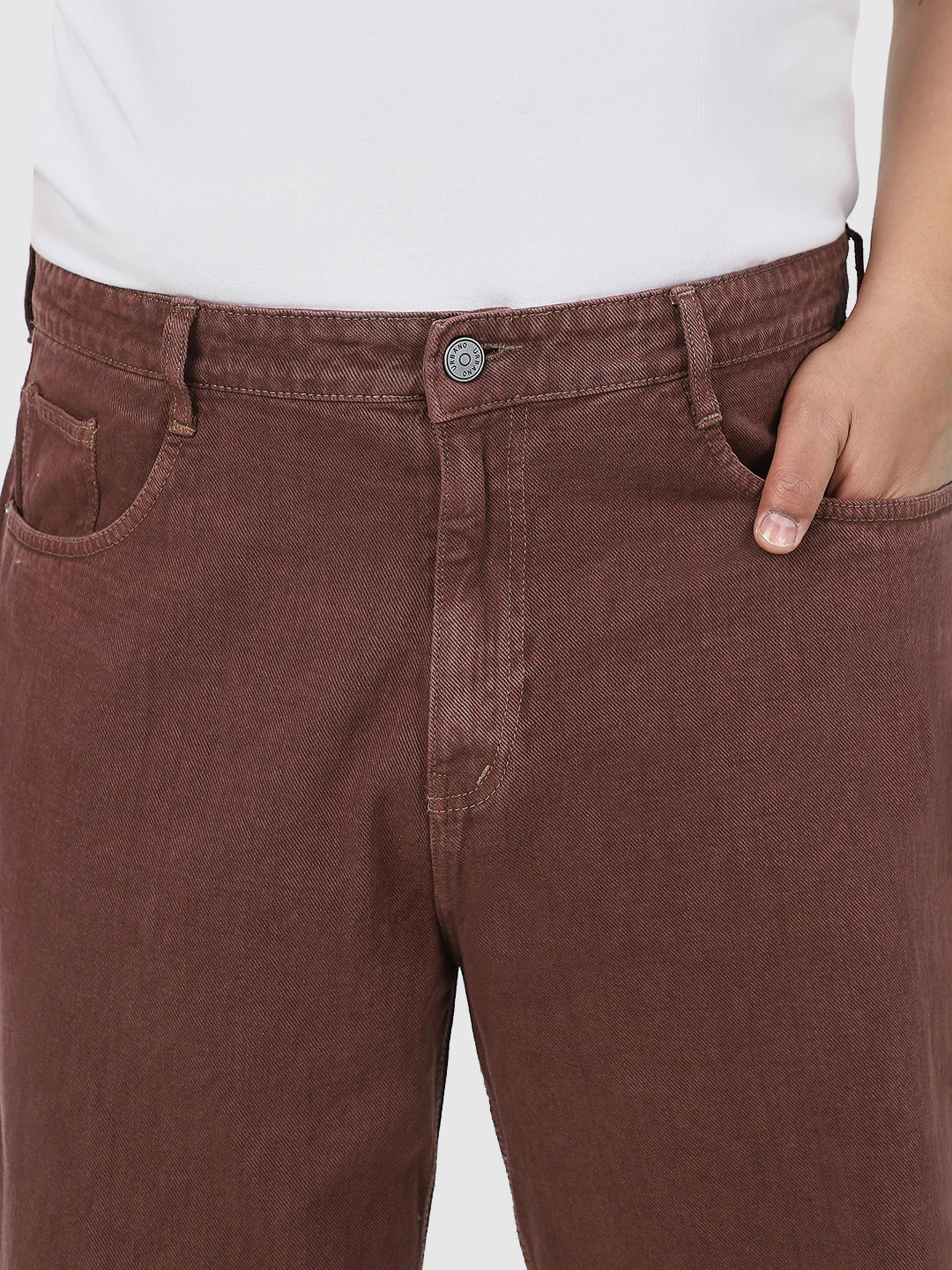 Plus Men's Brown Loose Fit Washed Jeans Non-Stretchable - Image 5